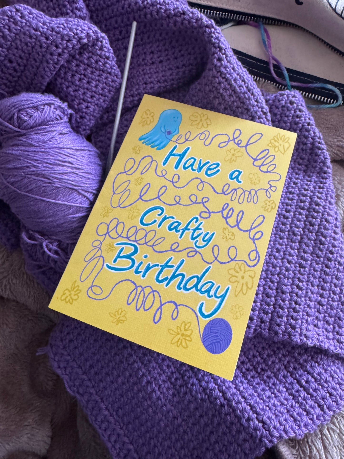 Happy Birthday Crafter Ghost Knitter Greeting Card