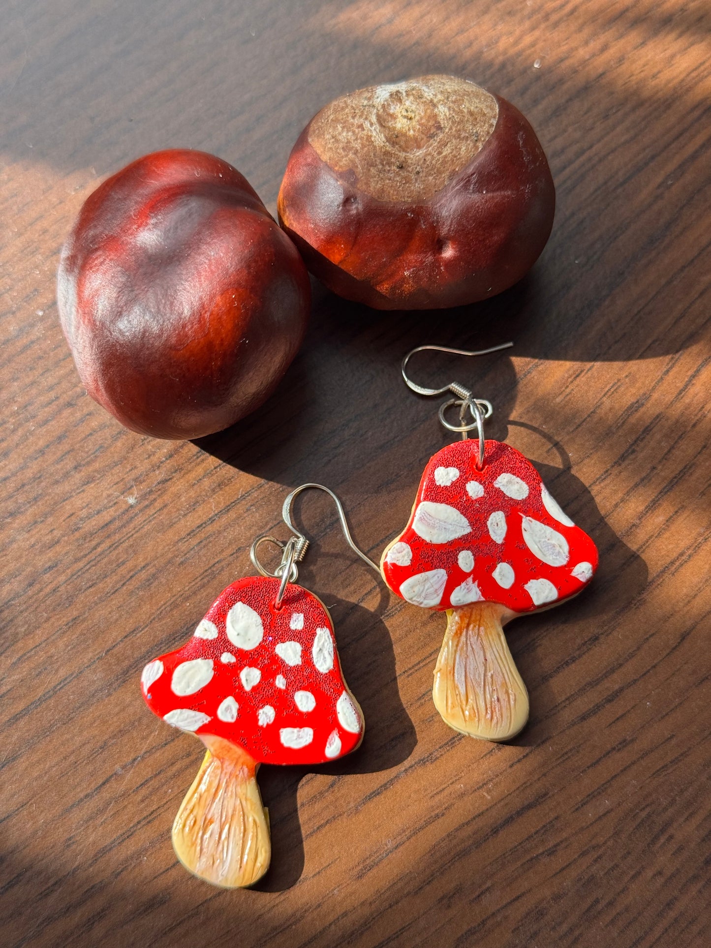 Red Toadstool Hand Painted Sparkle Mushroom Earrings