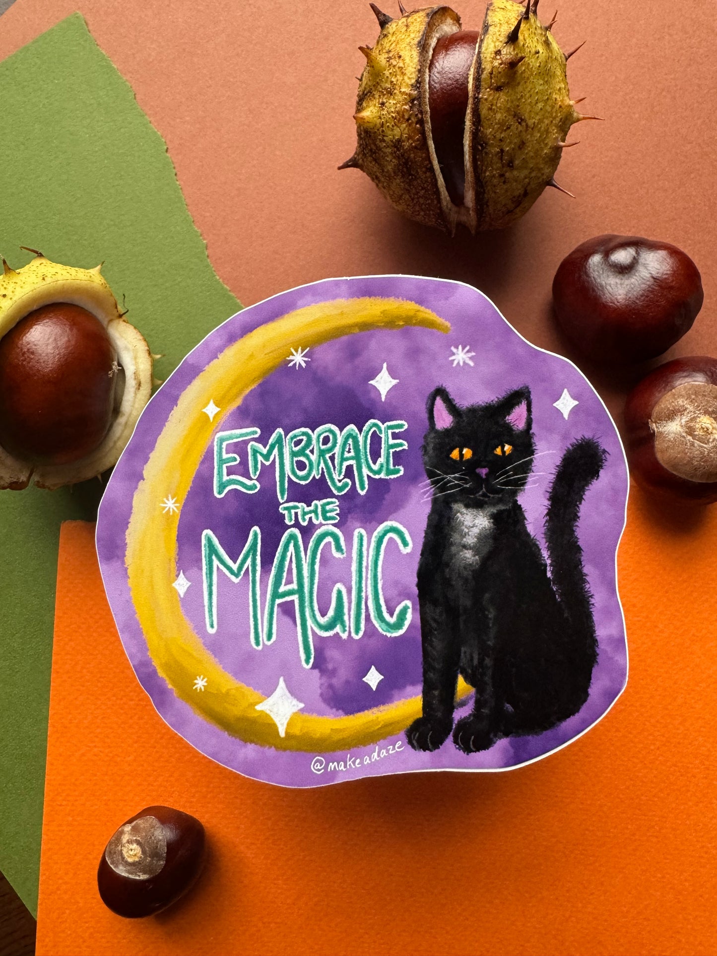 Magic Black Cat Witch Vinyl Sticker