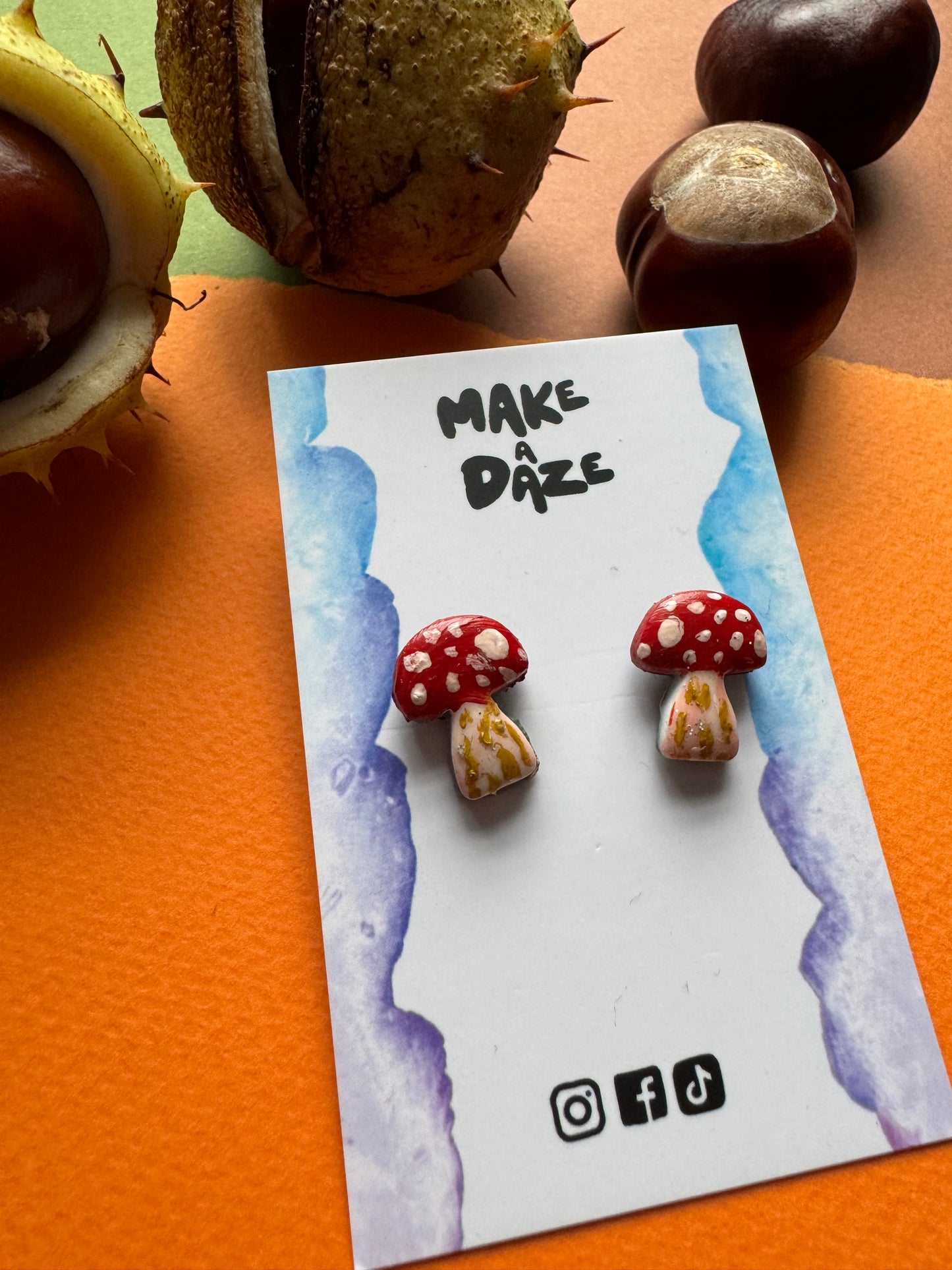 Mini Hand painted Red Mushroom Stud Sets