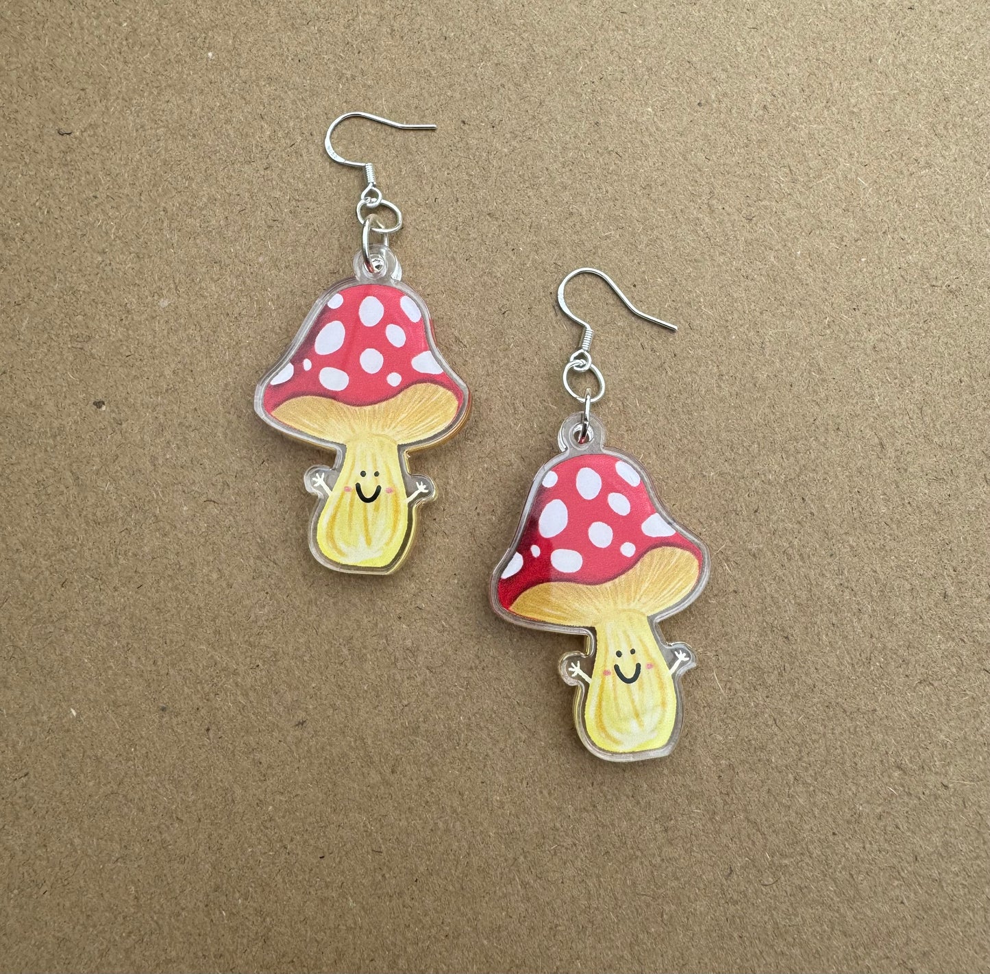 Acrylic Mushroom Illustration Toadstool Dangle Earrings