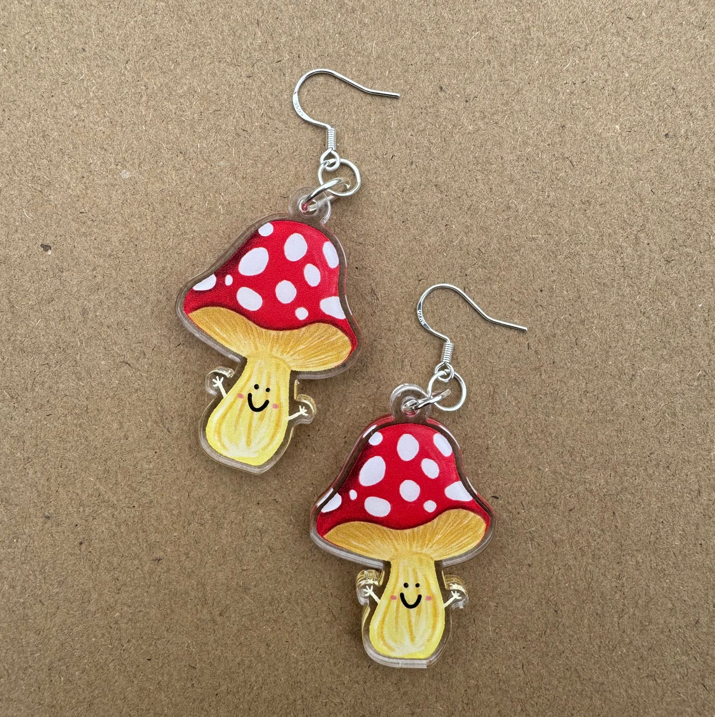Acrylic Mushroom Illustration Toadstool Dangle Earrings