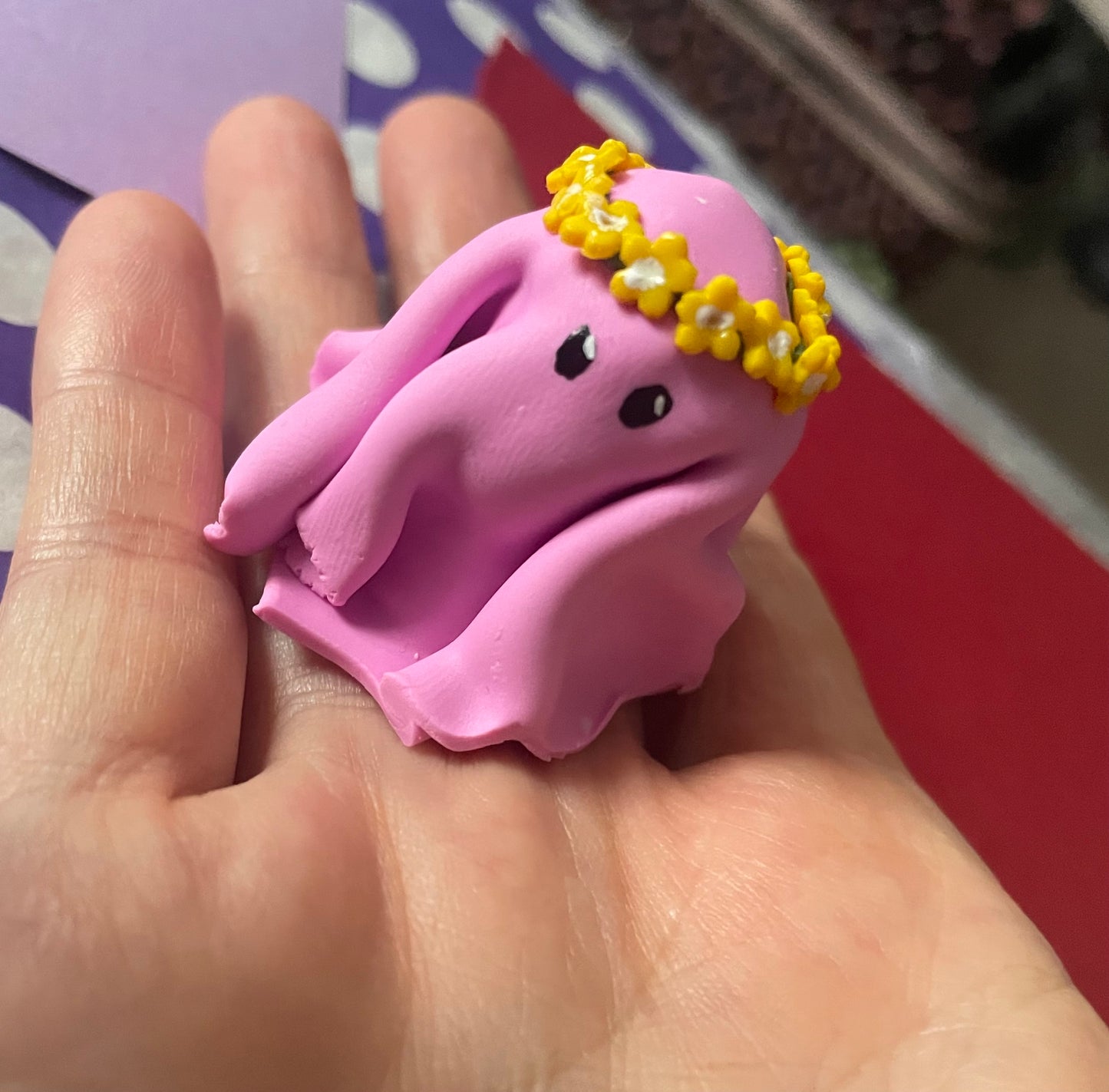 Ghost Buddy: Pink Ghost with Yellow Flower Crown