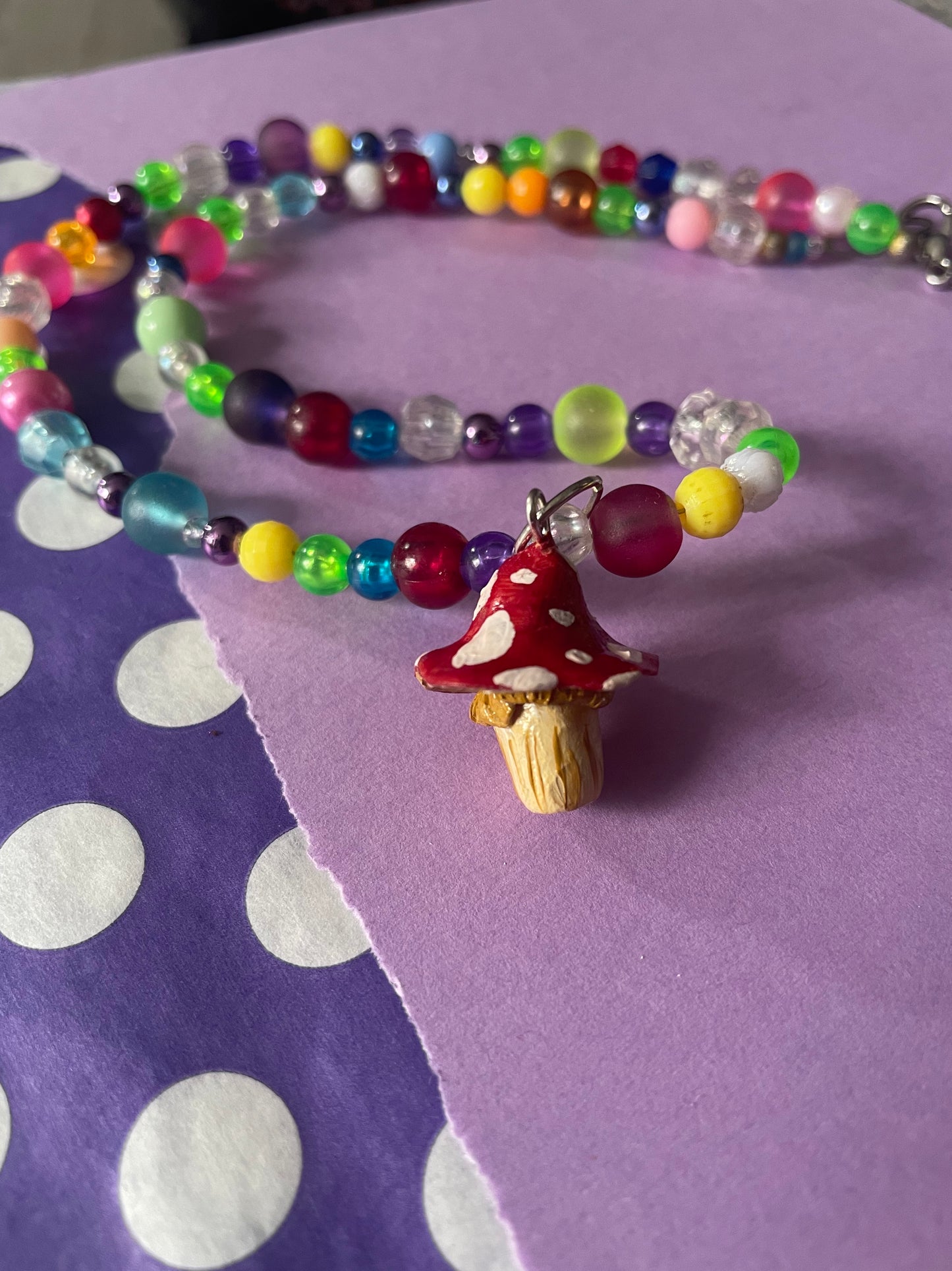 Mushroom Toadstool Mixed Bead Charm Necklace