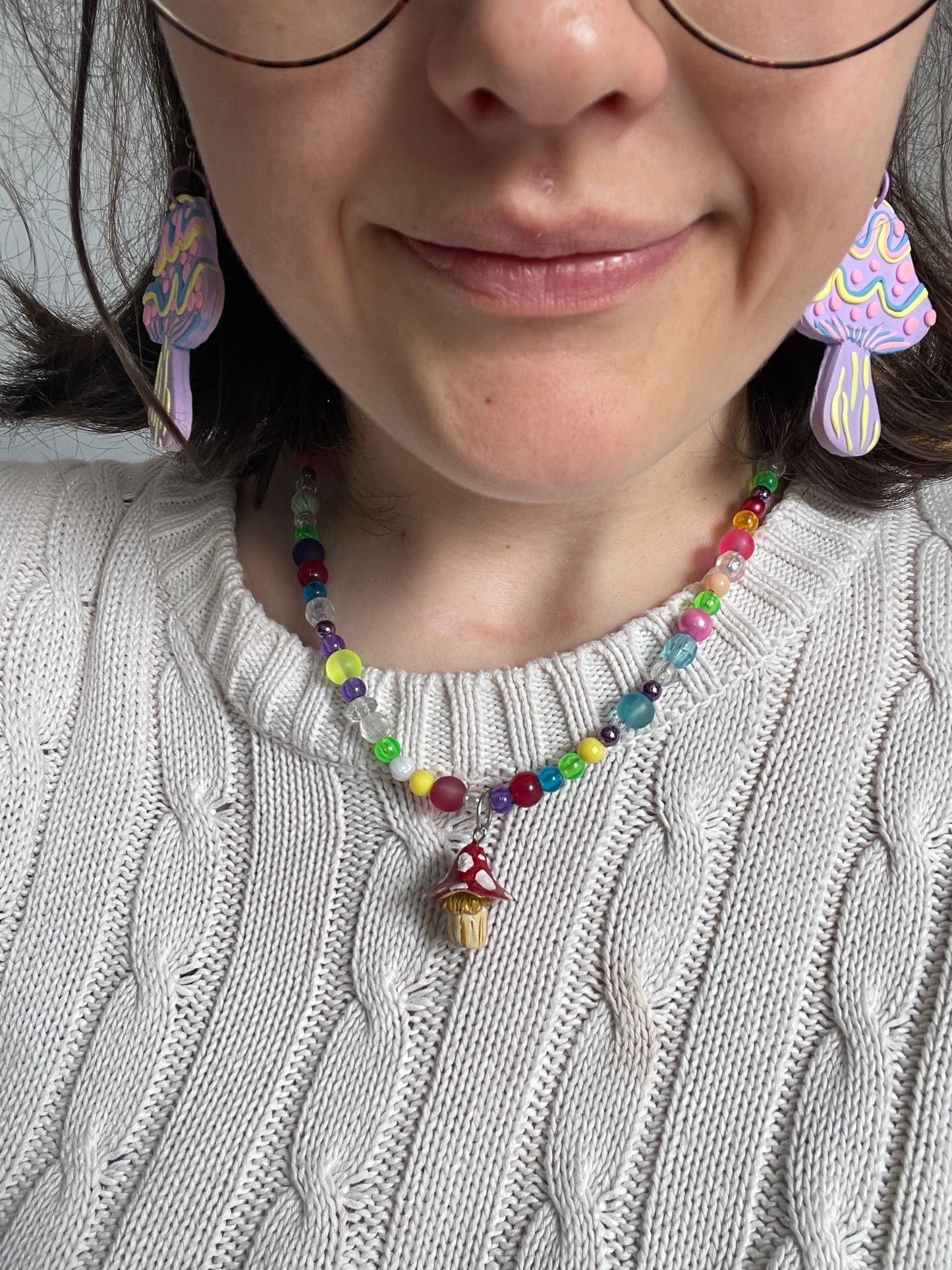 Mushroom Toadstool Mixed Bead Charm Necklace