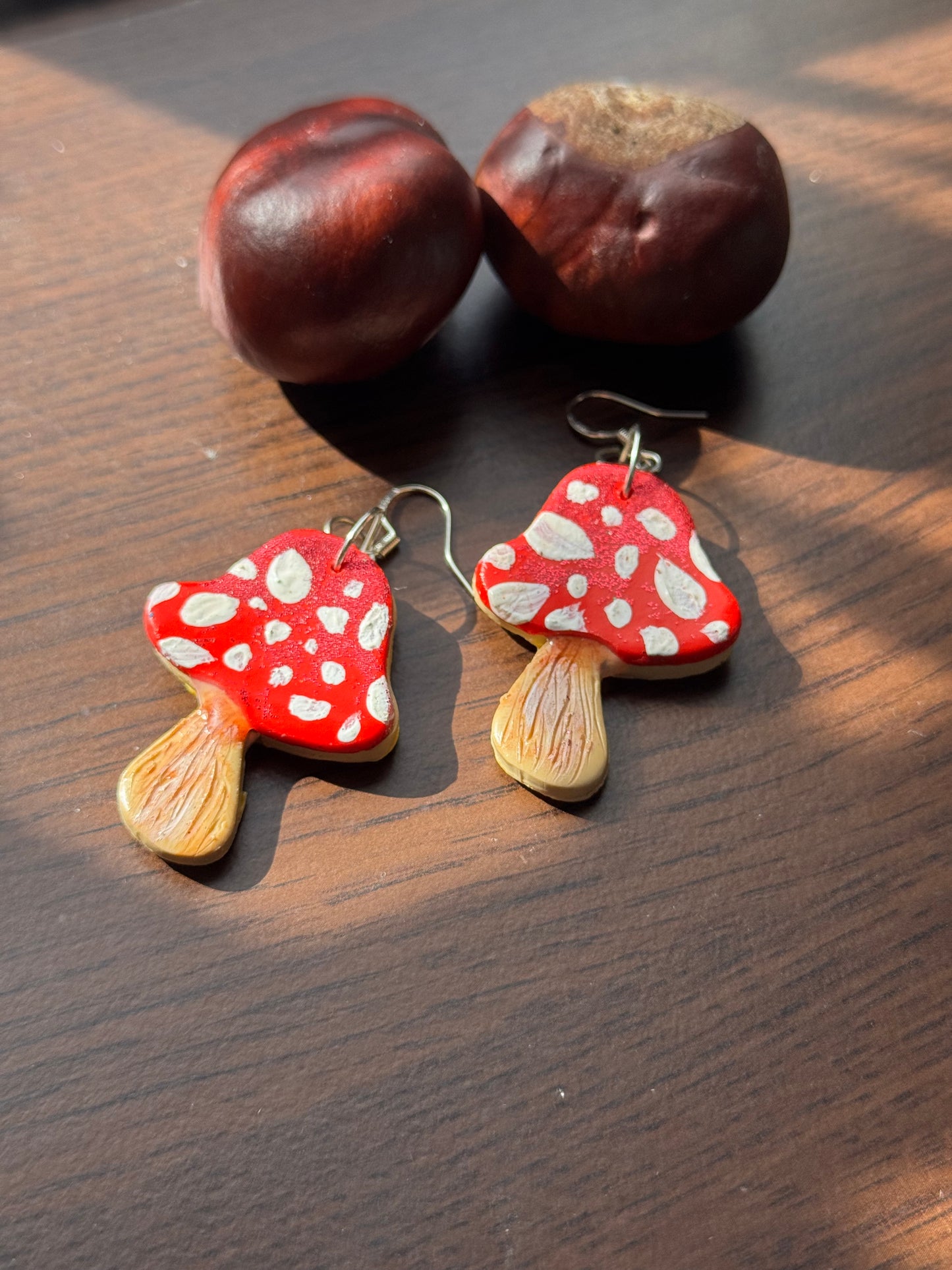 Red Toadstool Hand Painted Sparkle Mushroom Earrings