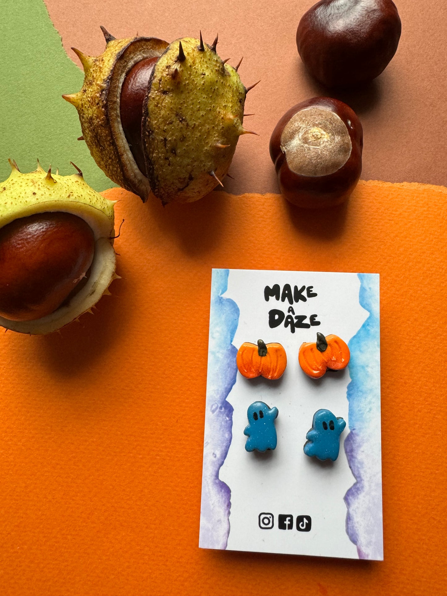 Blue Ghost and pumpkin studs Earring set