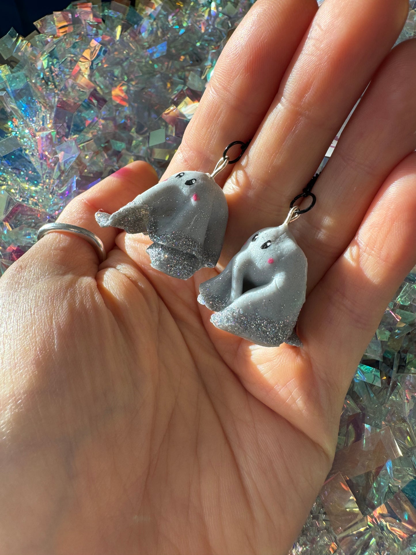 Christmas Grey Sparkle Dangle Ghostie Earring