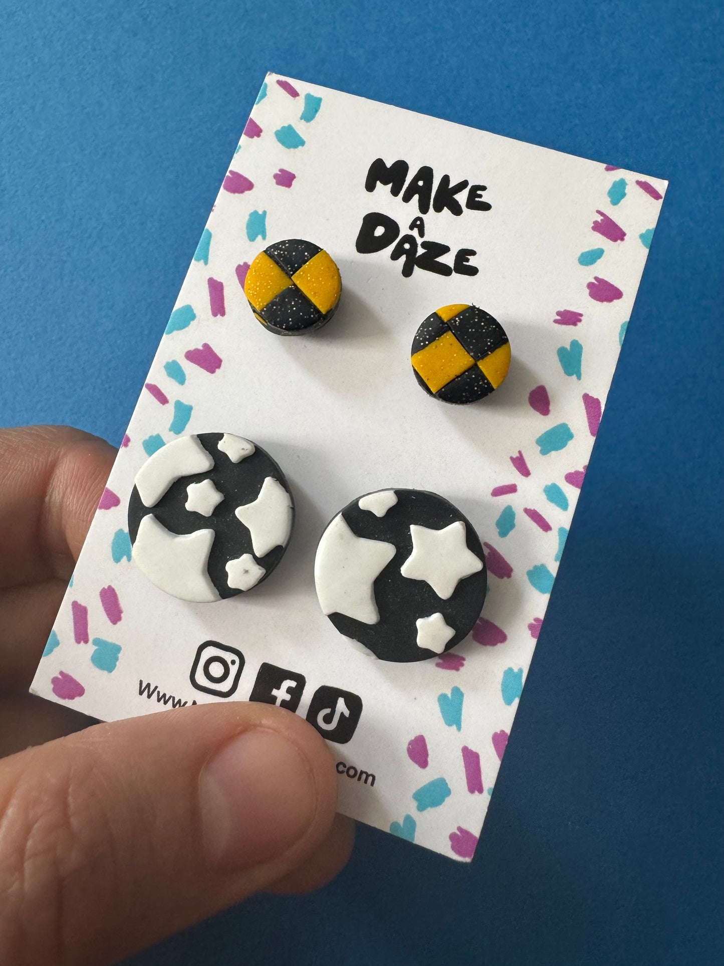 Stud pack set of 2: Checkboard and Monochrome Star Circle Studs