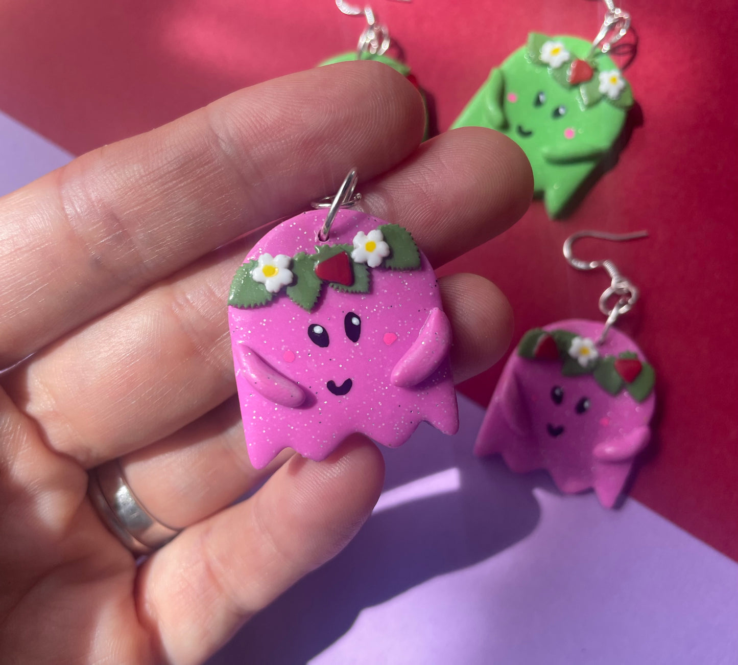 Flower Crown Cutie Ghost in Pink Earrings
