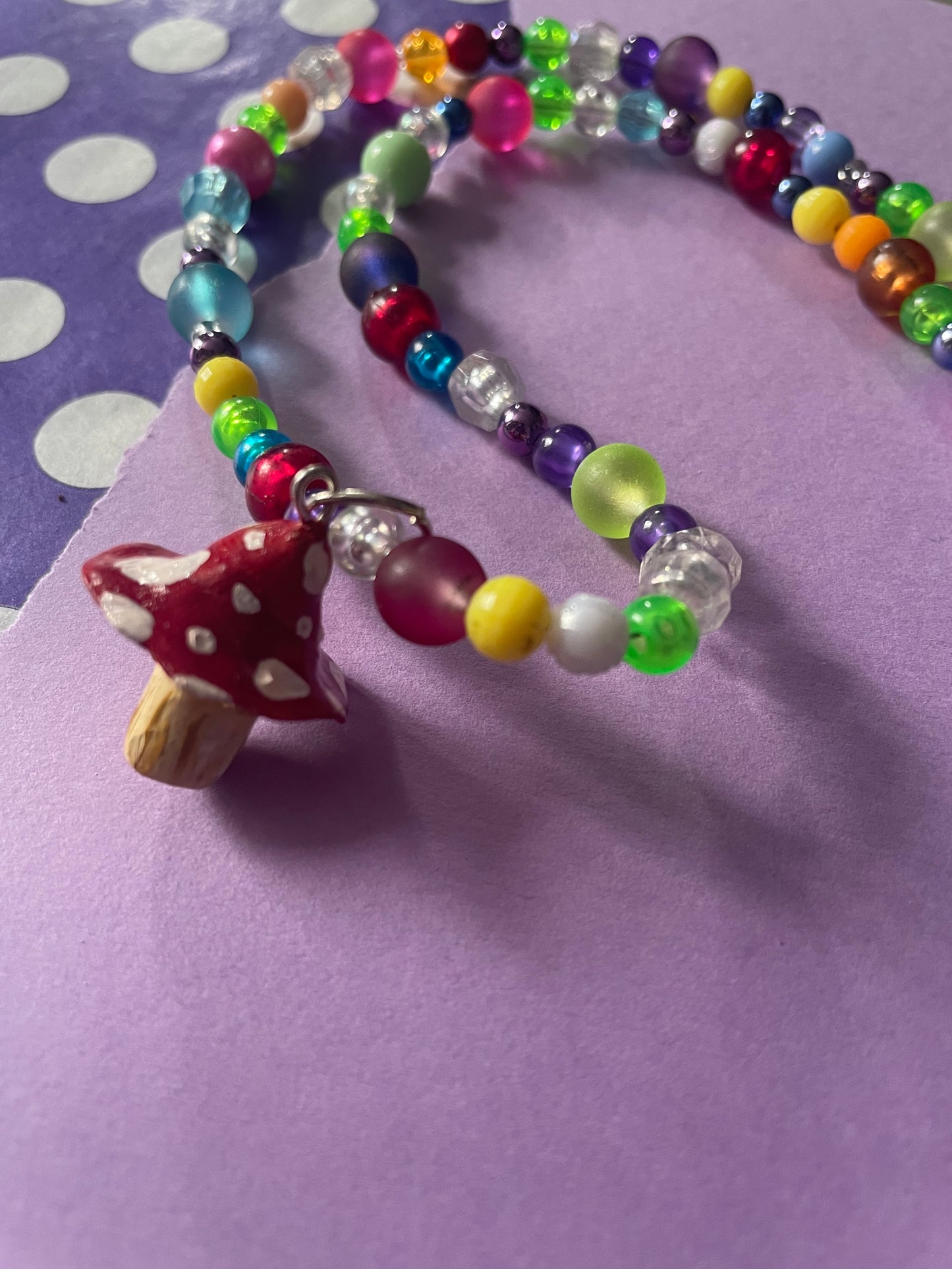 Mushroom Toadstool Mixed Bead Charm Necklace