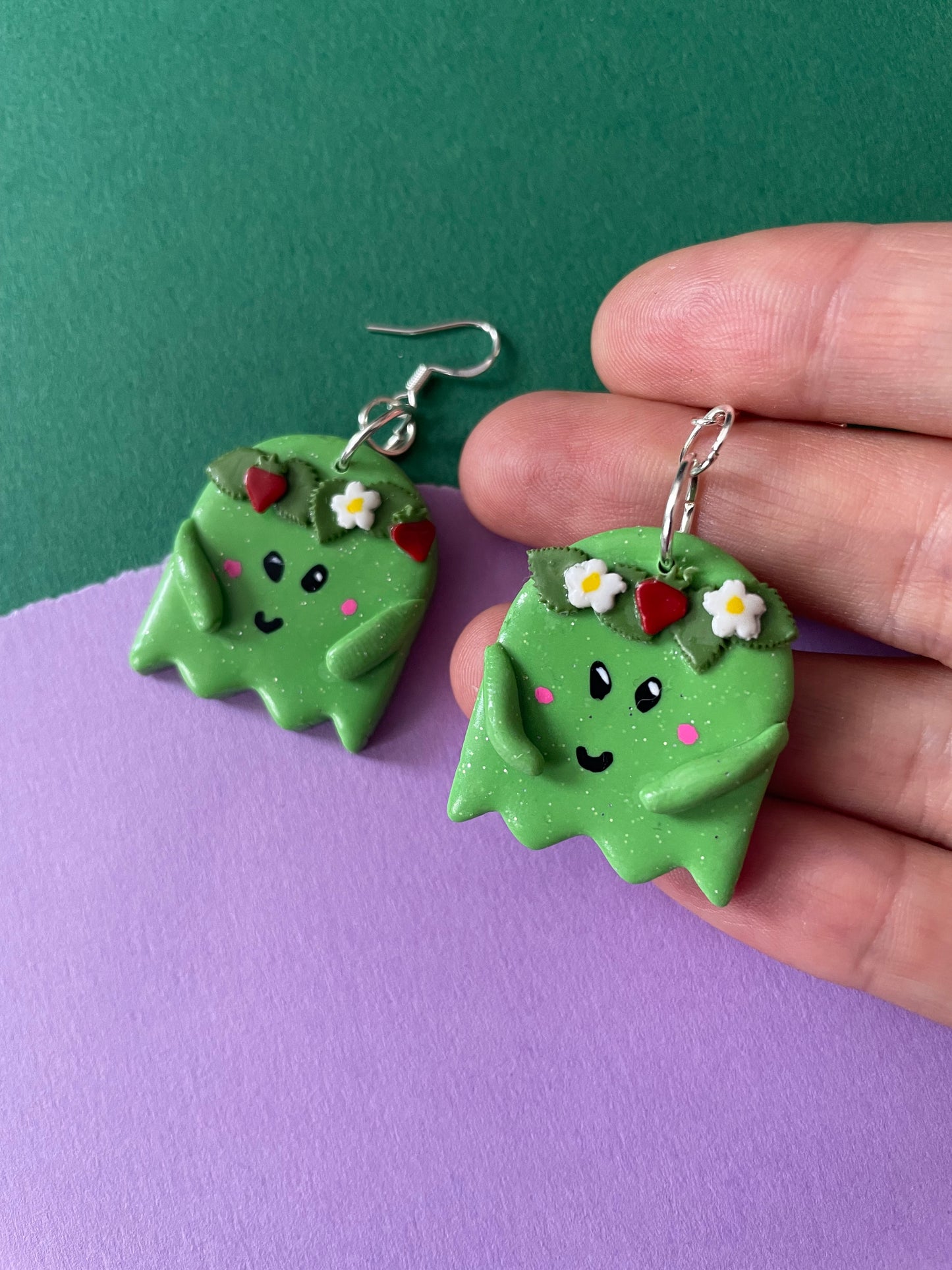 Flower Crown Cutie Ghost in Green Earrings