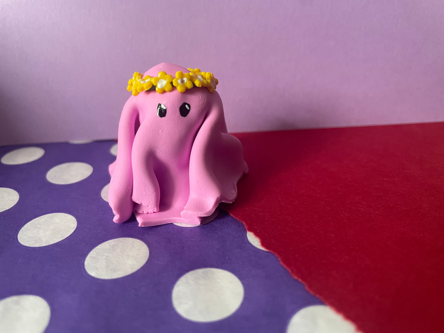 Ghost Buddy: Pink Ghost with Yellow Flower Crown