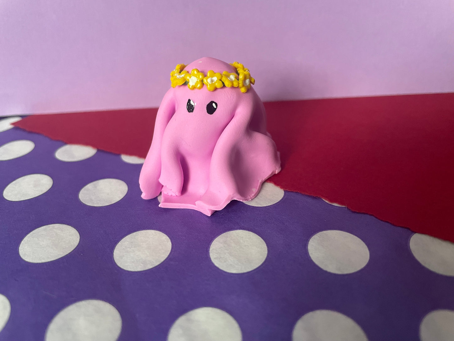 Ghost Buddy: Pink Ghost with Yellow Flower Crown