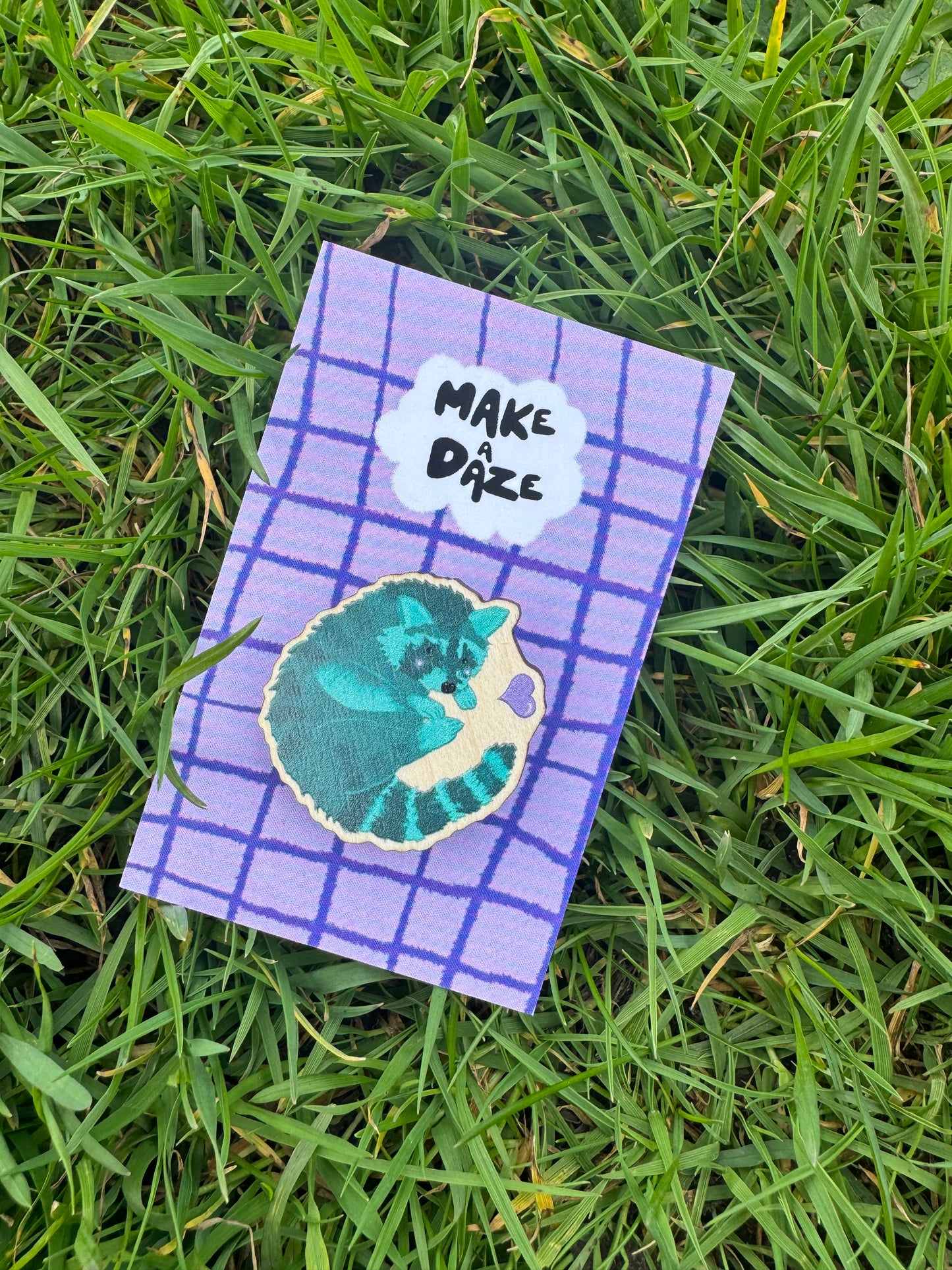 Teal Raccoon Wooden Illustrated Pin