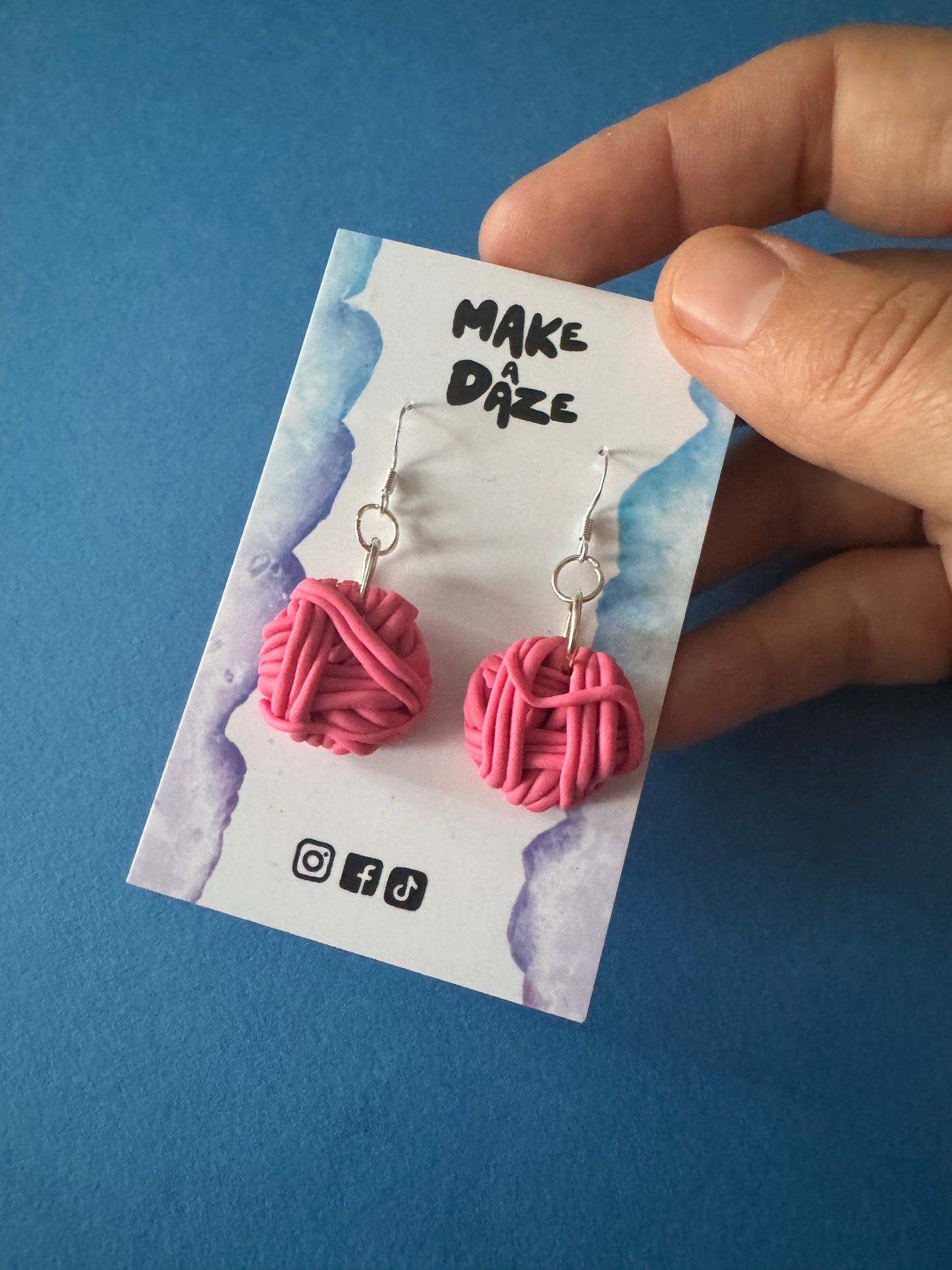 Wool Yarn Ball Polymer Clay Earrings