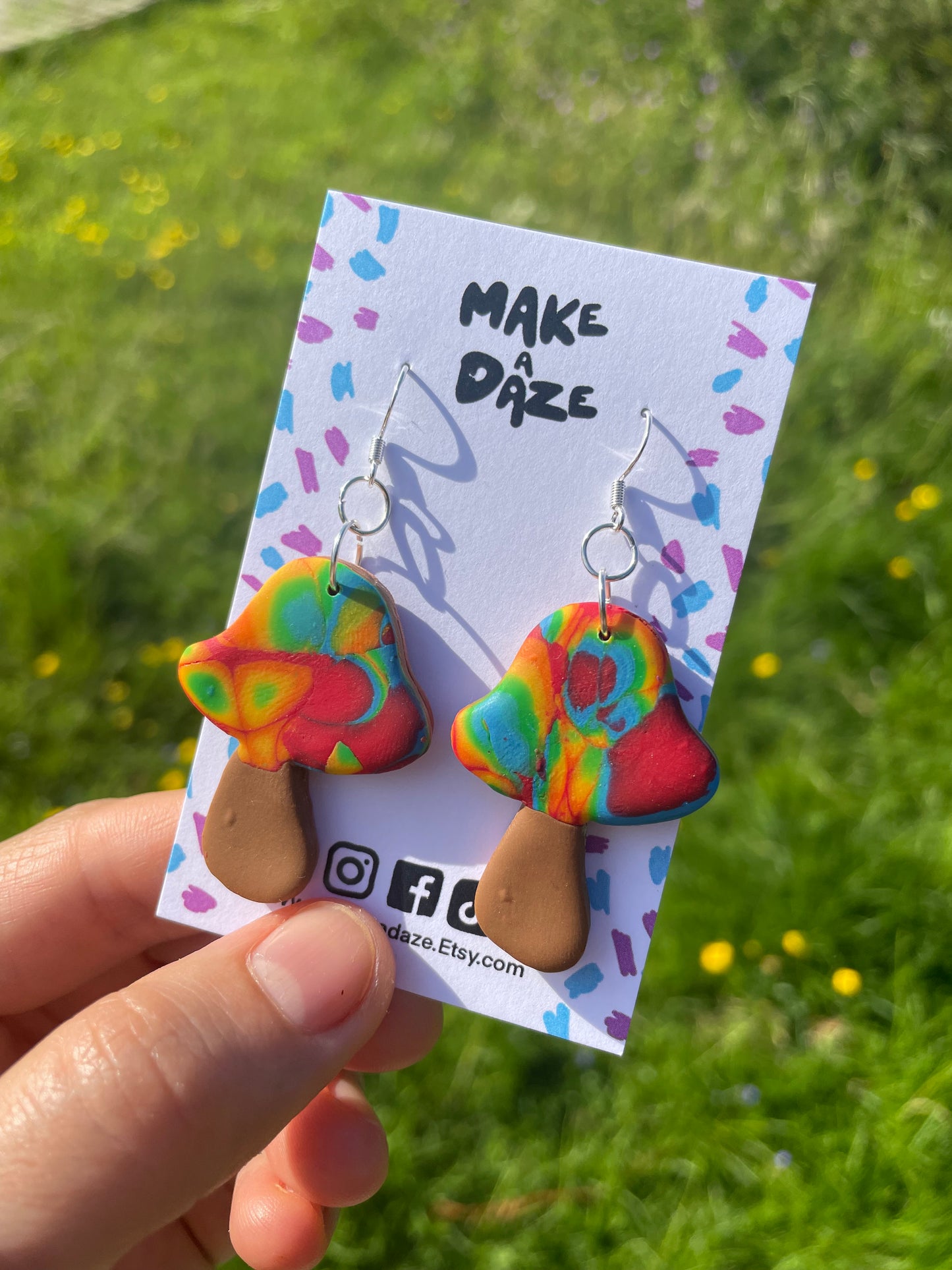 Rainbow Mushroom Dangle Earrings
