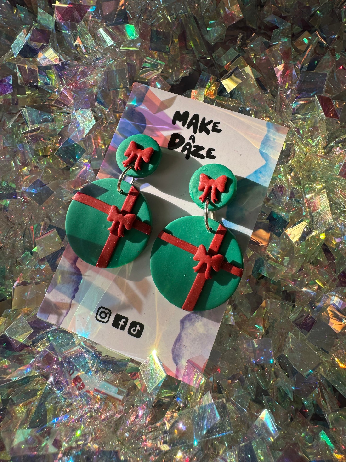 Christmas Gift Wrapped Bow Earrings