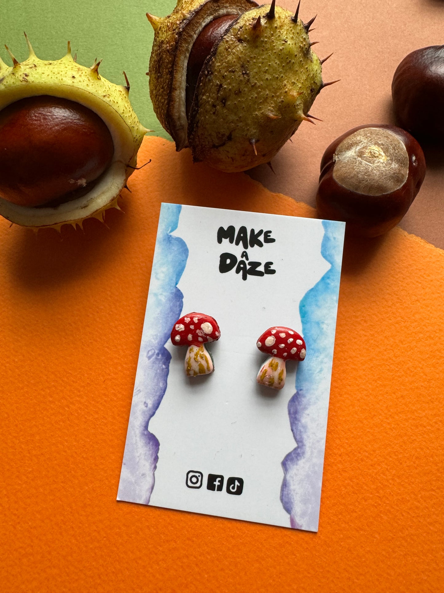 Mini Hand painted Red Mushroom Stud Sets