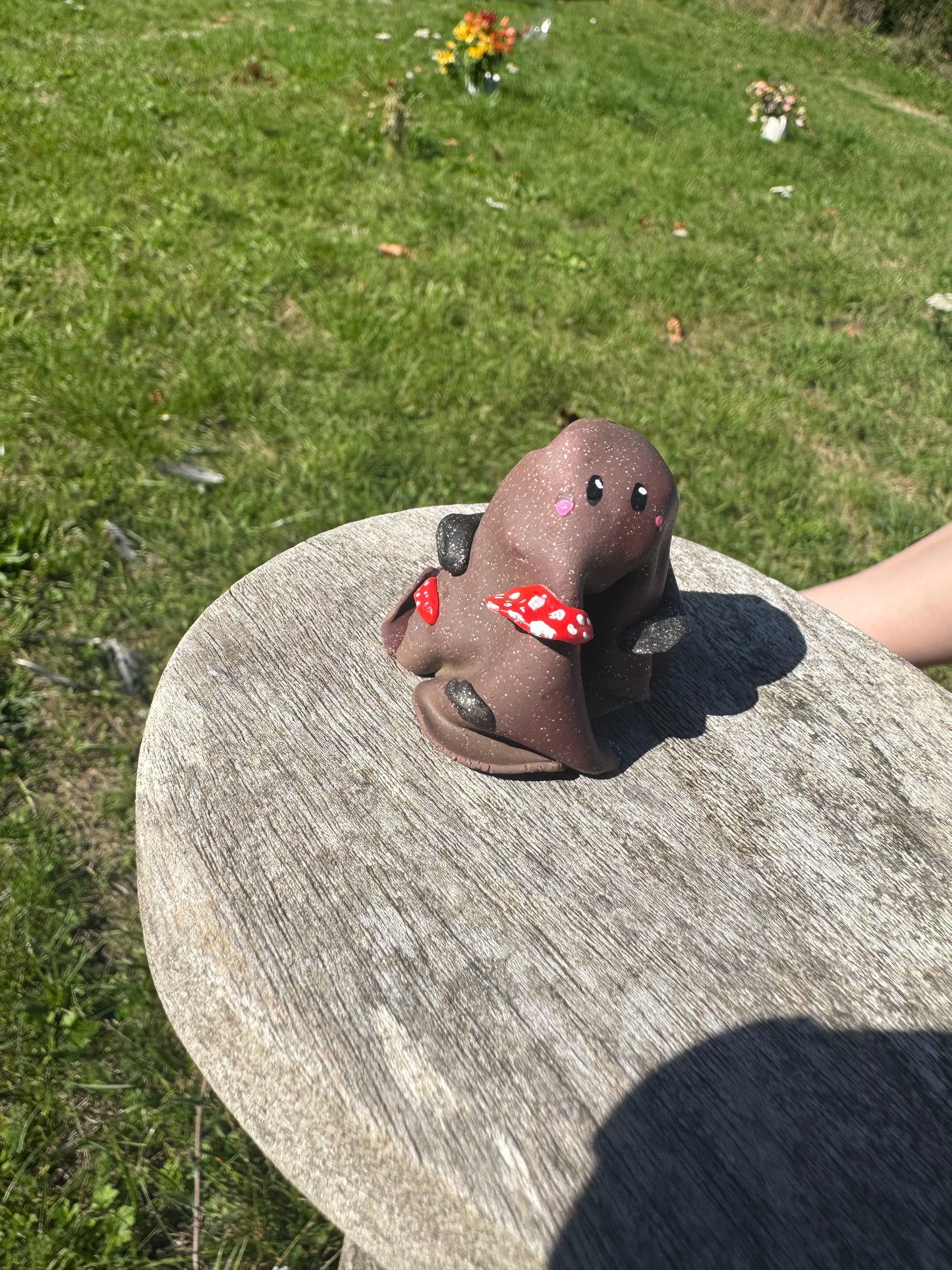 Ghost Buddy Figure: Brown Ghost with Mushrooms and moss