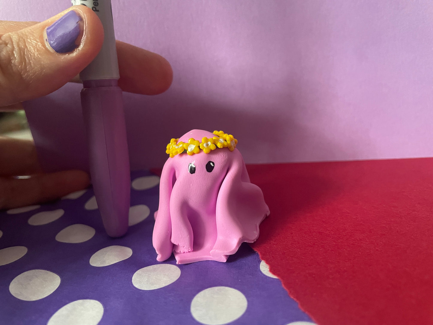 Ghost Buddy: Pink Ghost with Yellow Flower Crown