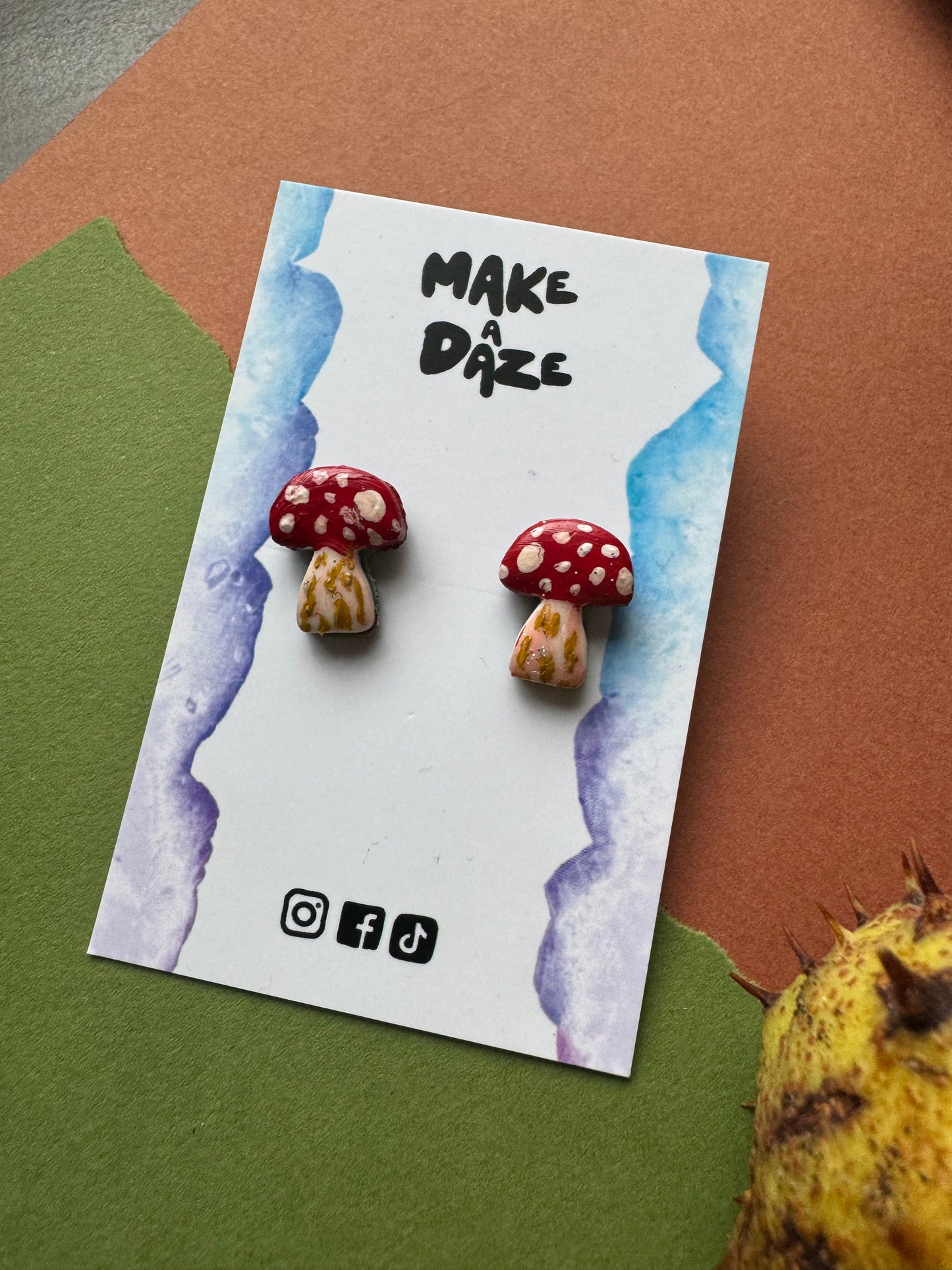 Mini Hand painted Red Mushroom Stud Sets
