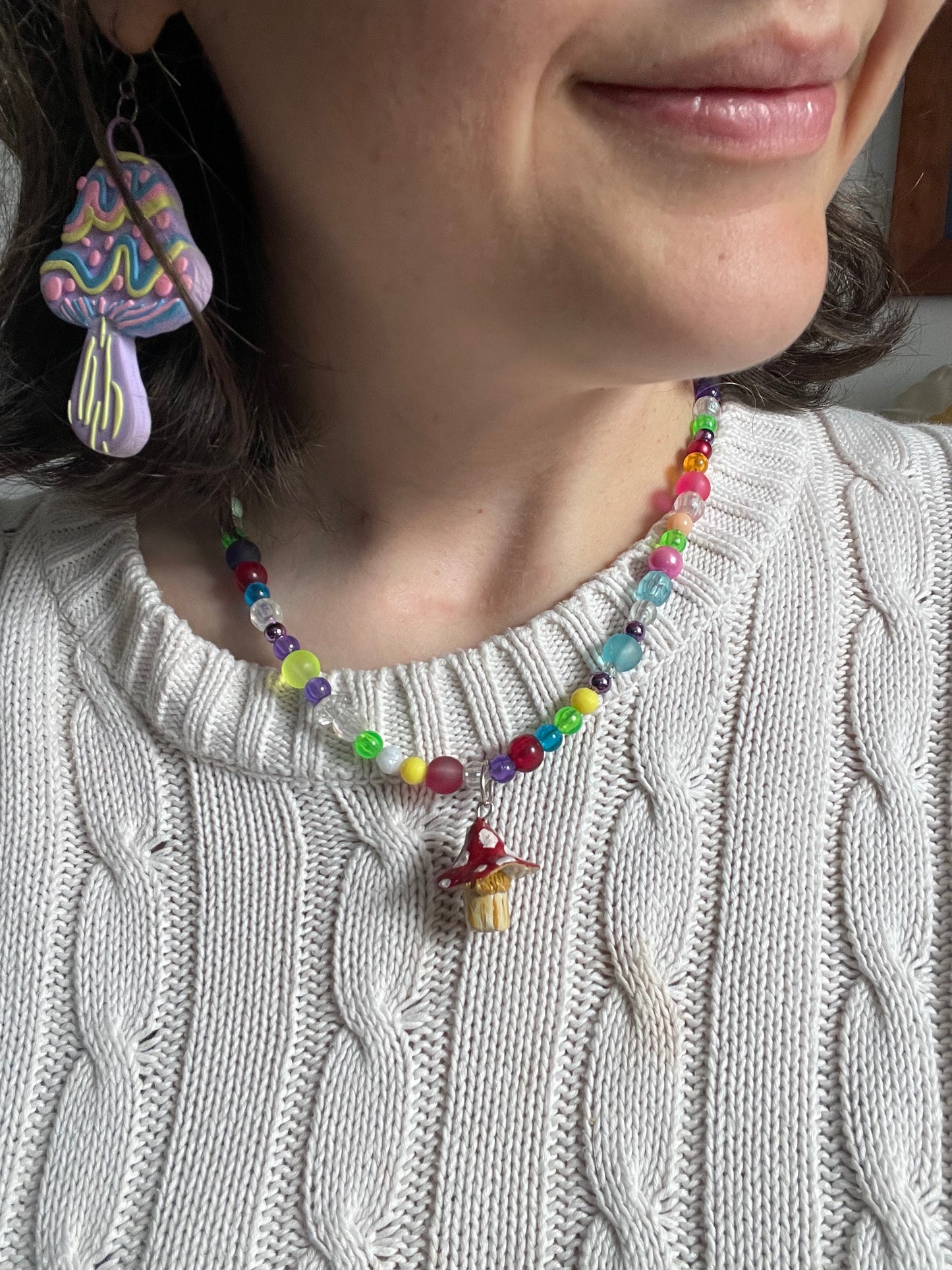 Mushroom Toadstool Mixed Bead Charm Necklace