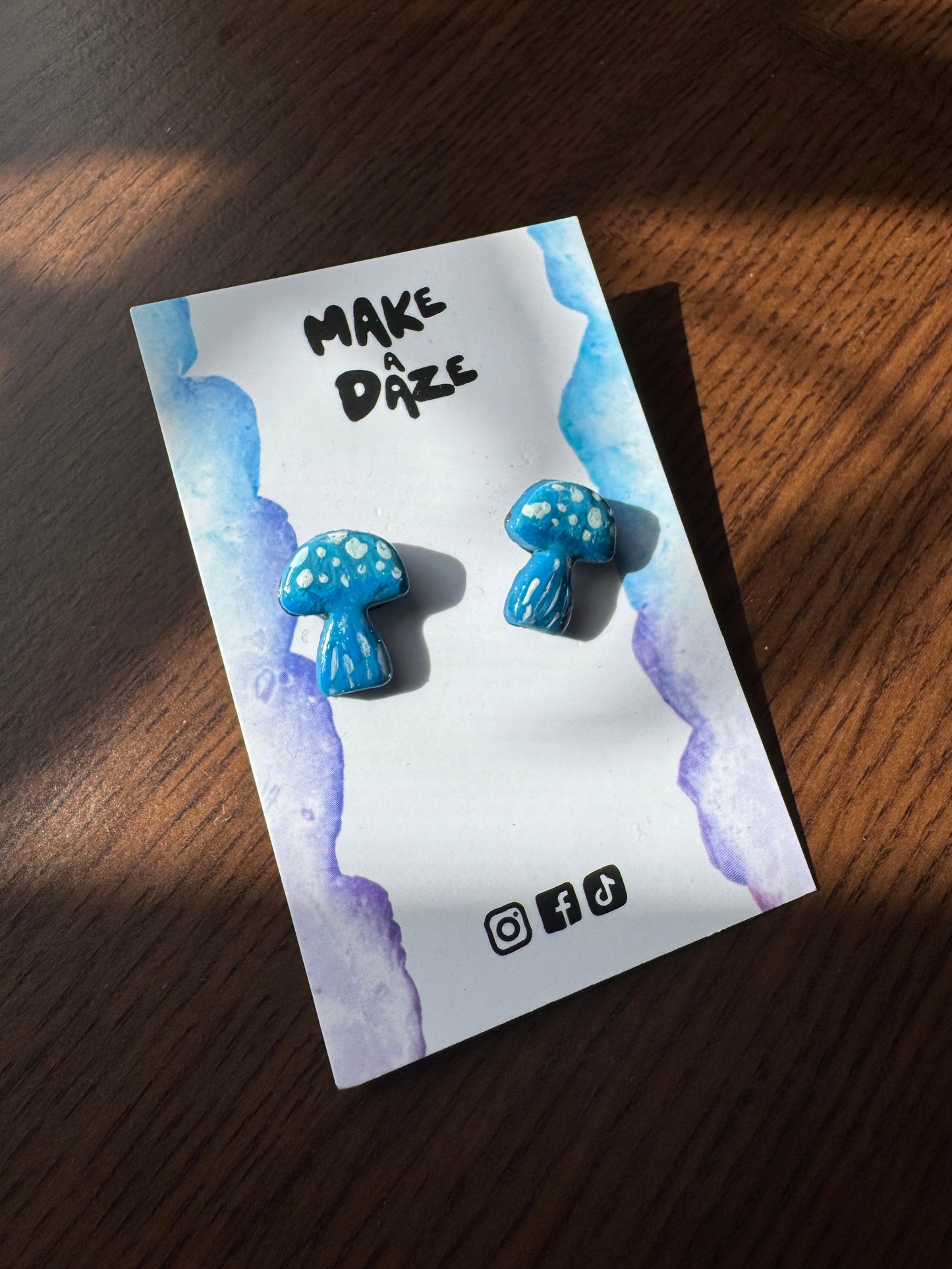 Mini Hand painted Blue Mushroom Stud Sets