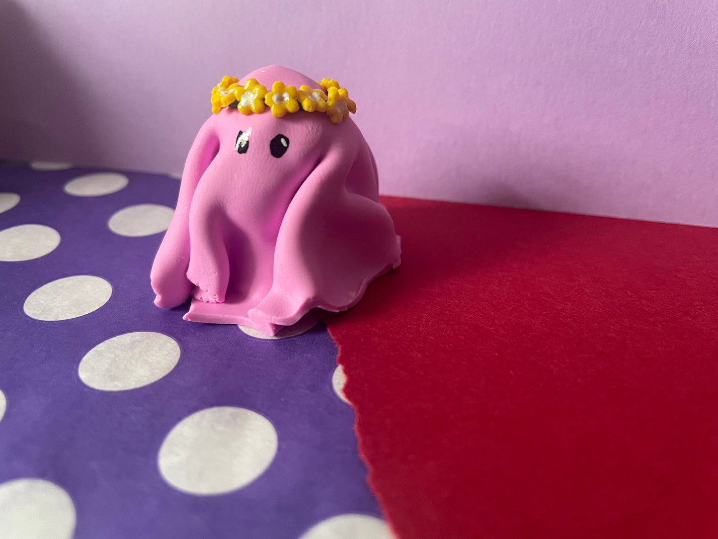 Ghost Buddy: Pink Ghost with Yellow Flower Crown