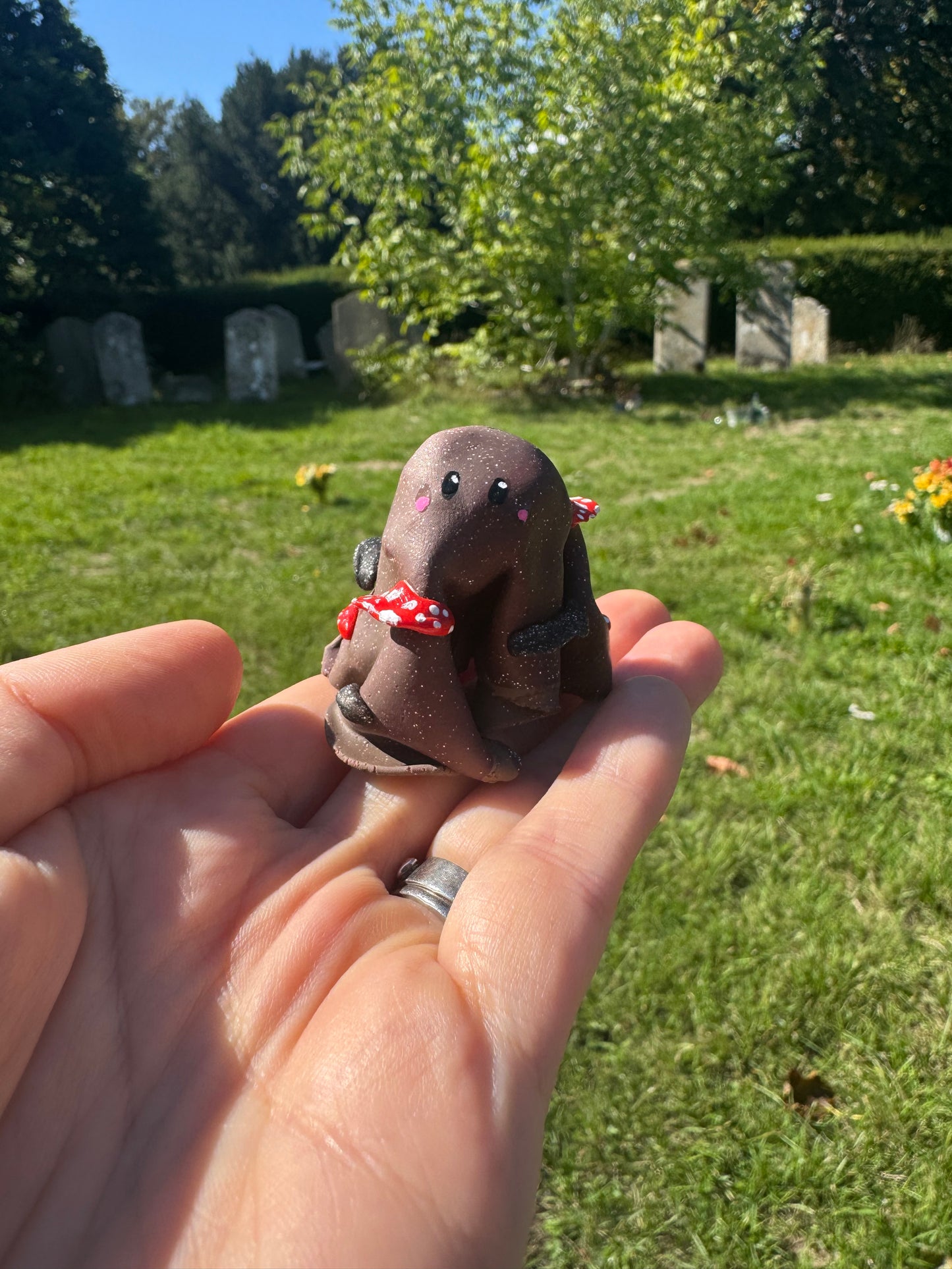 Ghost Buddy Figure: Brown Ghost with Mushrooms and moss