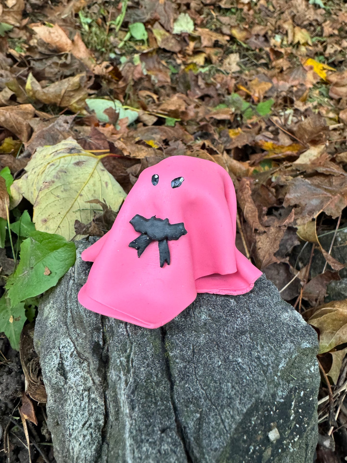 Ghost Buddy Figure: Pink Ghost with Bat Bow detailing