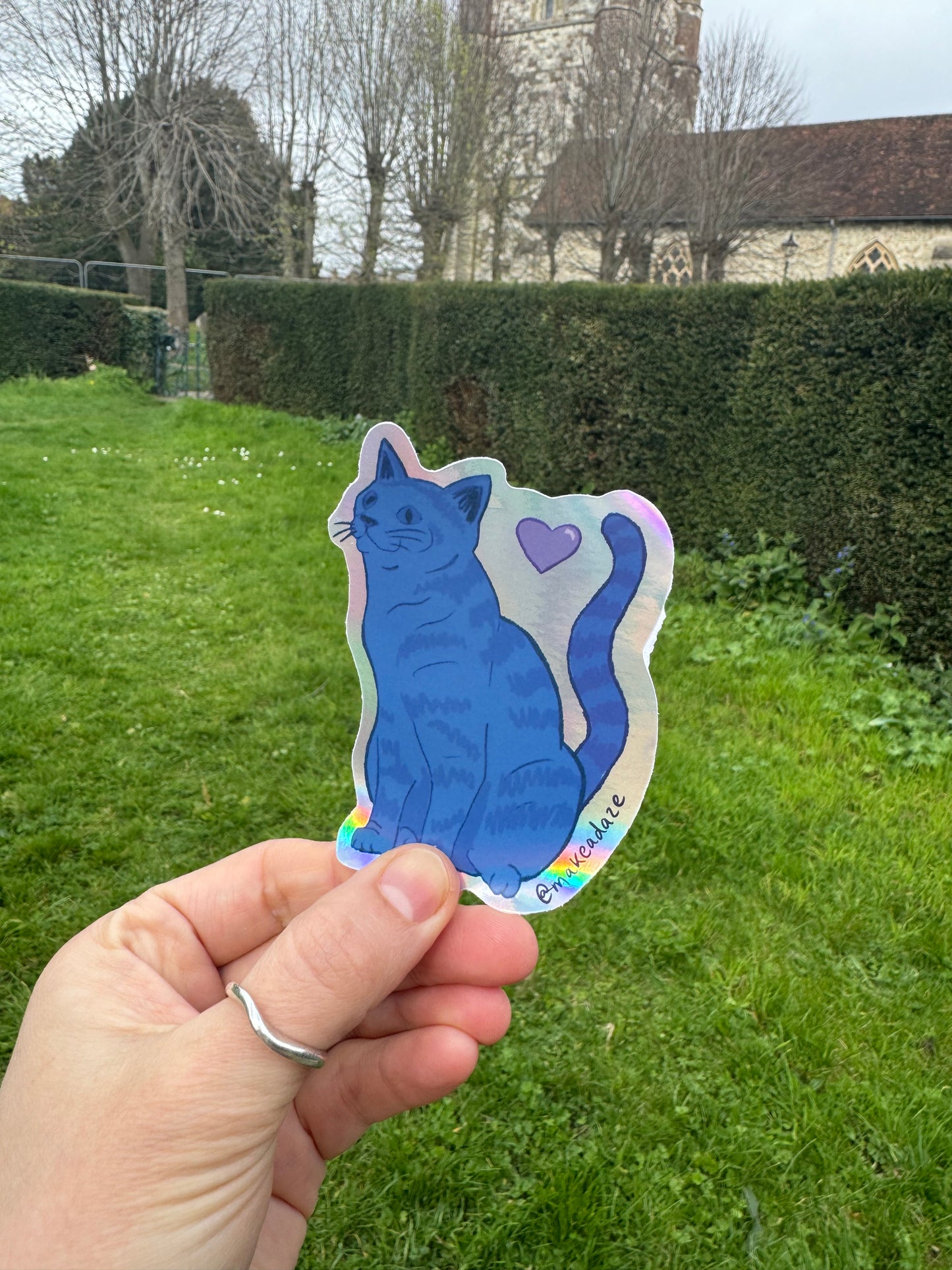 Shiny Blue Cat Vinyl Sticker