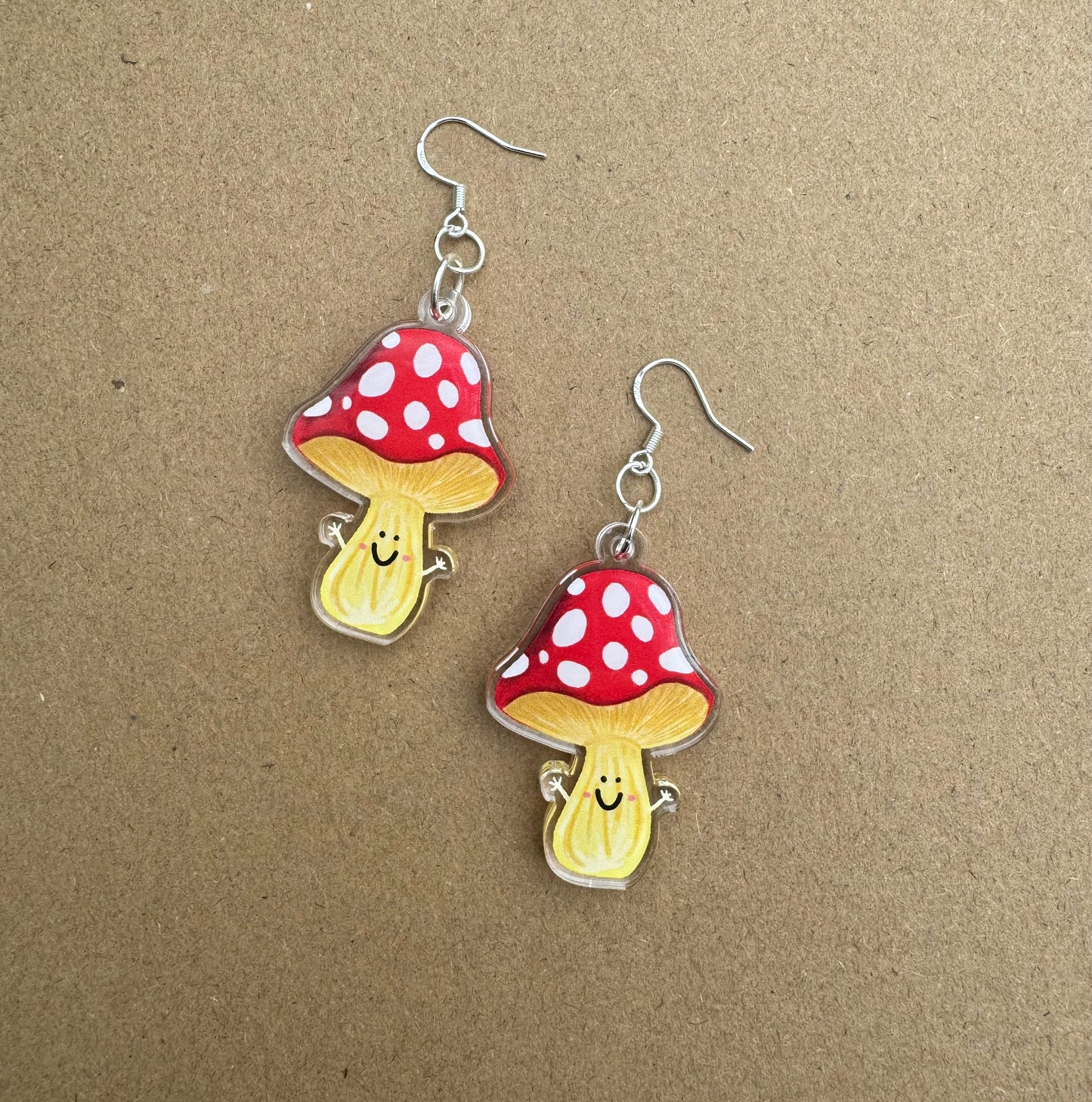Acrylic Mushroom Illustration Toadstool Dangle Earrings