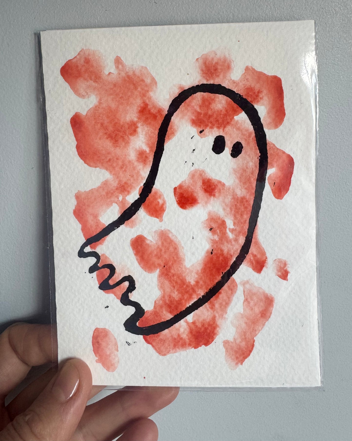 Watercolour & Lino Print Ghost Set in Orange