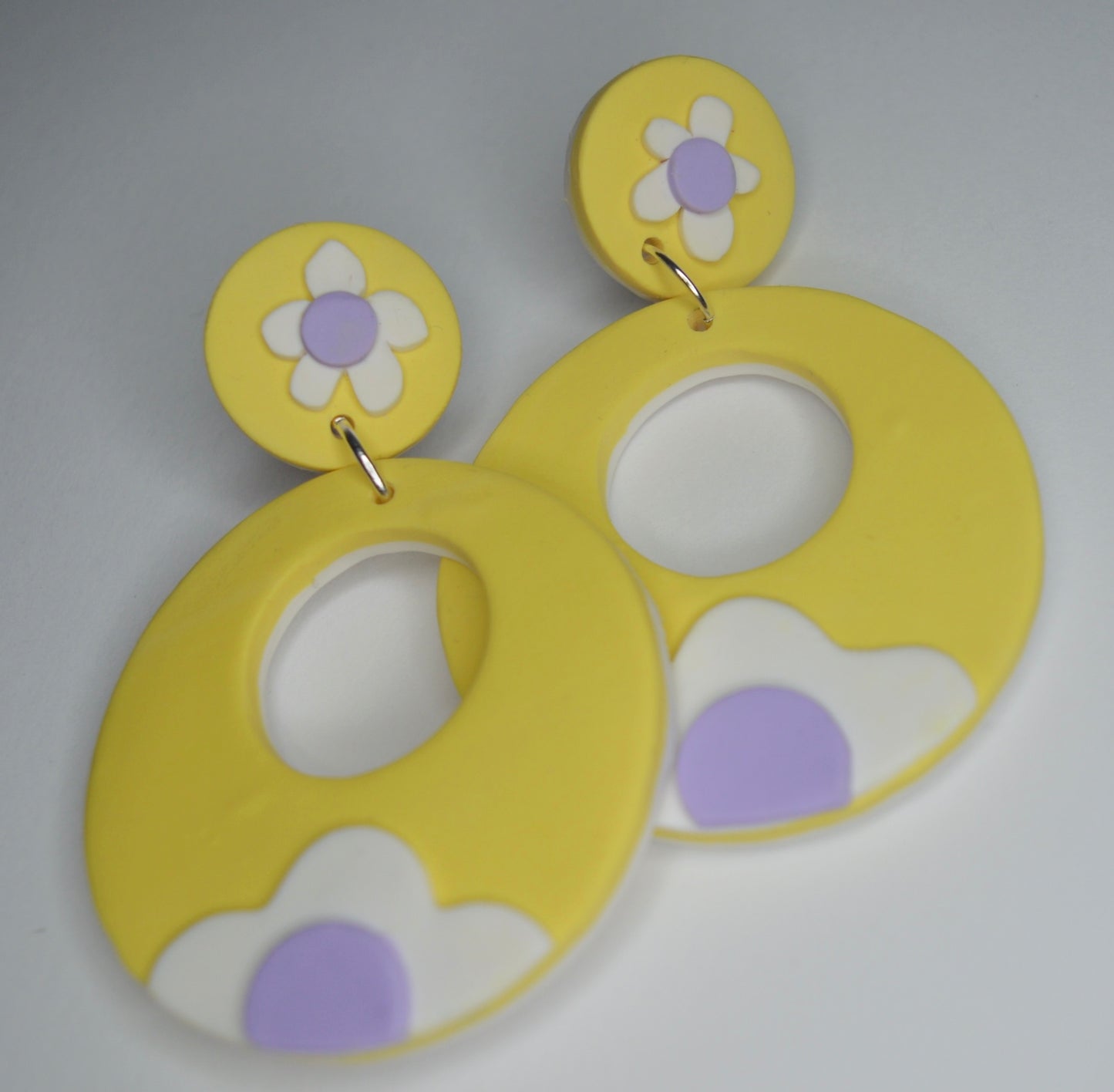 Retro Pastel Flower Power Statement Earrings in Yellow