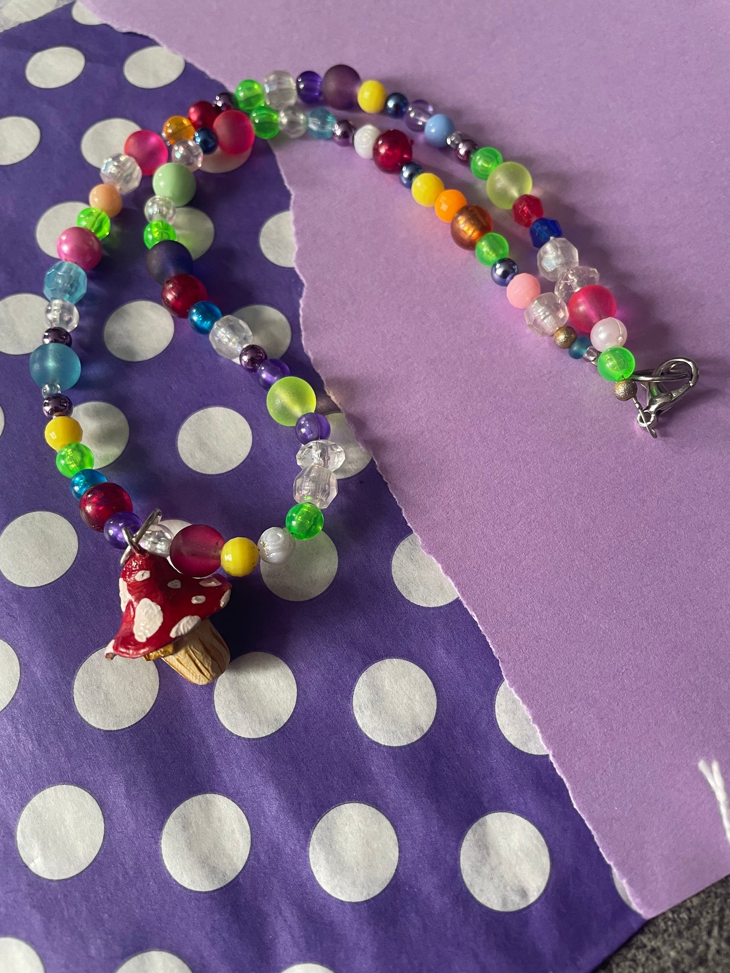 Mushroom Toadstool Mixed Bead Charm Necklace