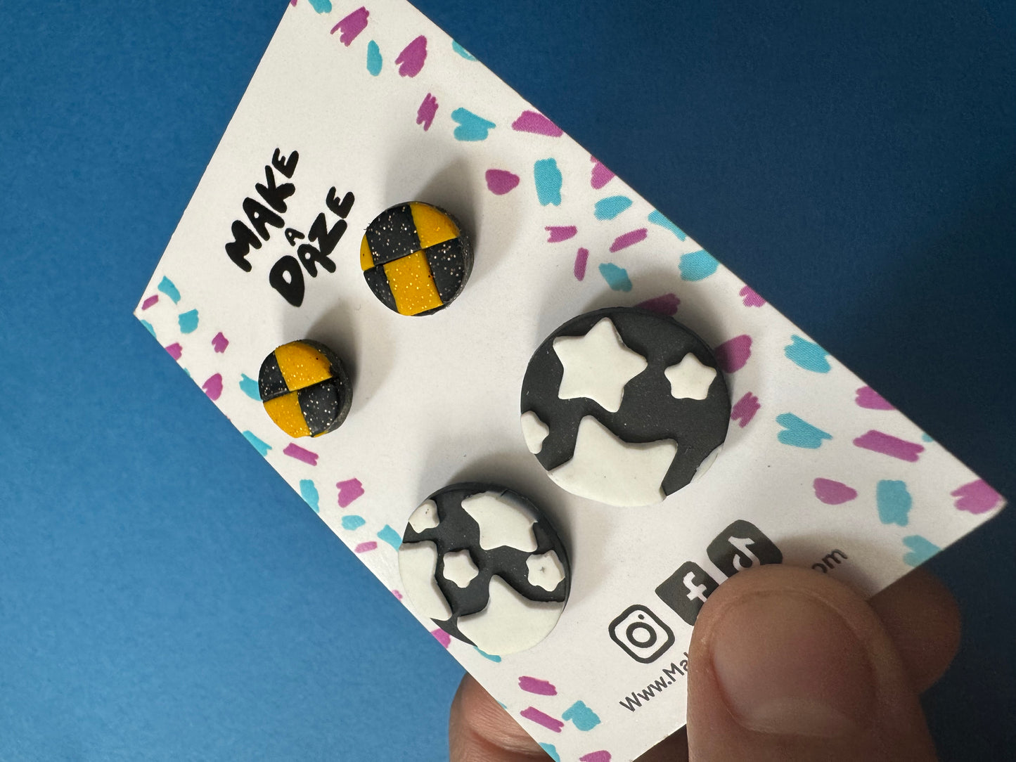 Stud pack set of 2: Checkboard and Monochrome Star Circle Studs