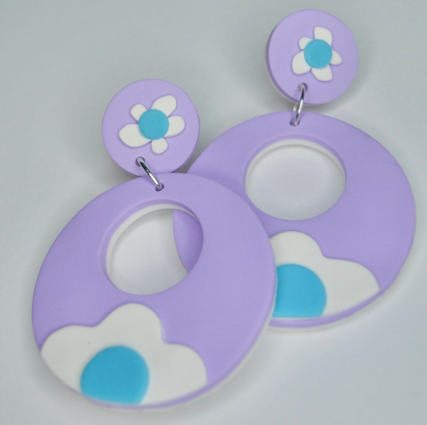 Retro Pastel Flower Power Statement Earrings in Lilac