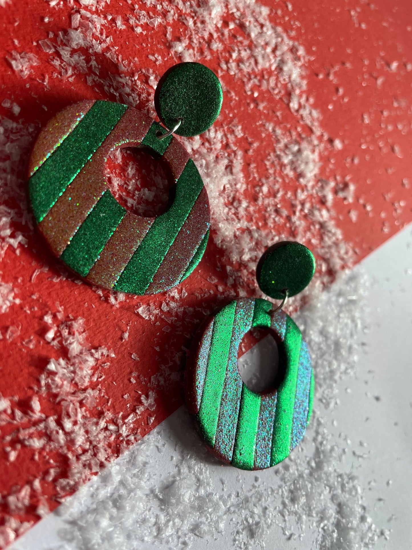 Glitter Stripe Retro Style Hoop Dangles