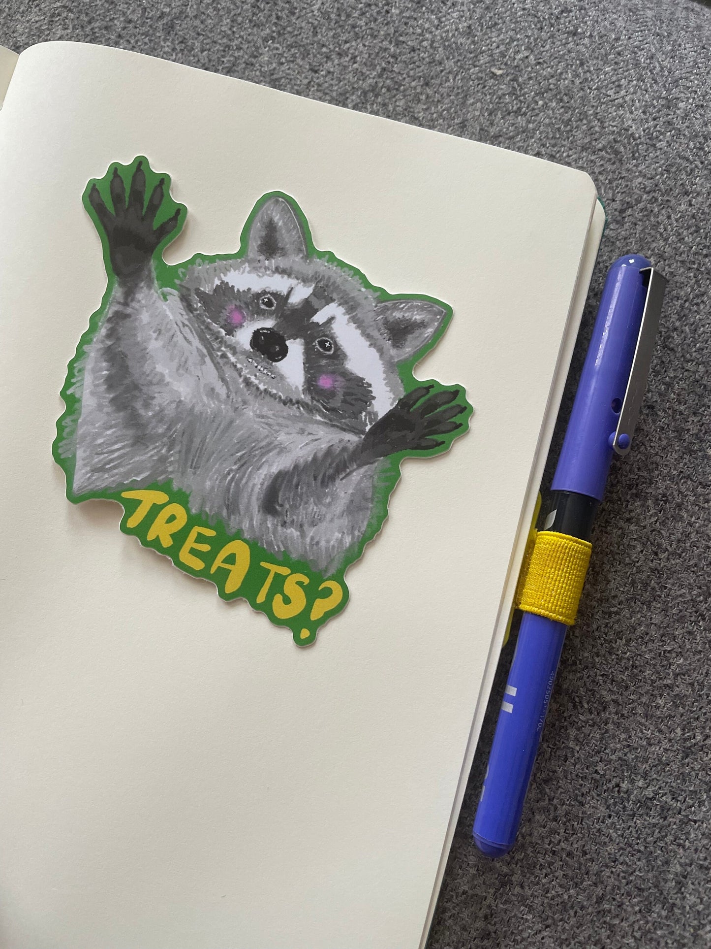 Racoon “Treats?” Vinyl Sticker, Trash Panda Art