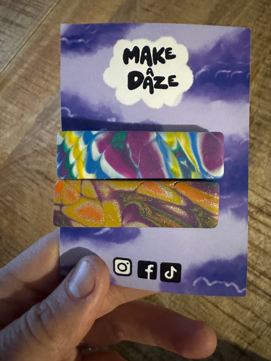 Abstract colourful hairclips twin pack set