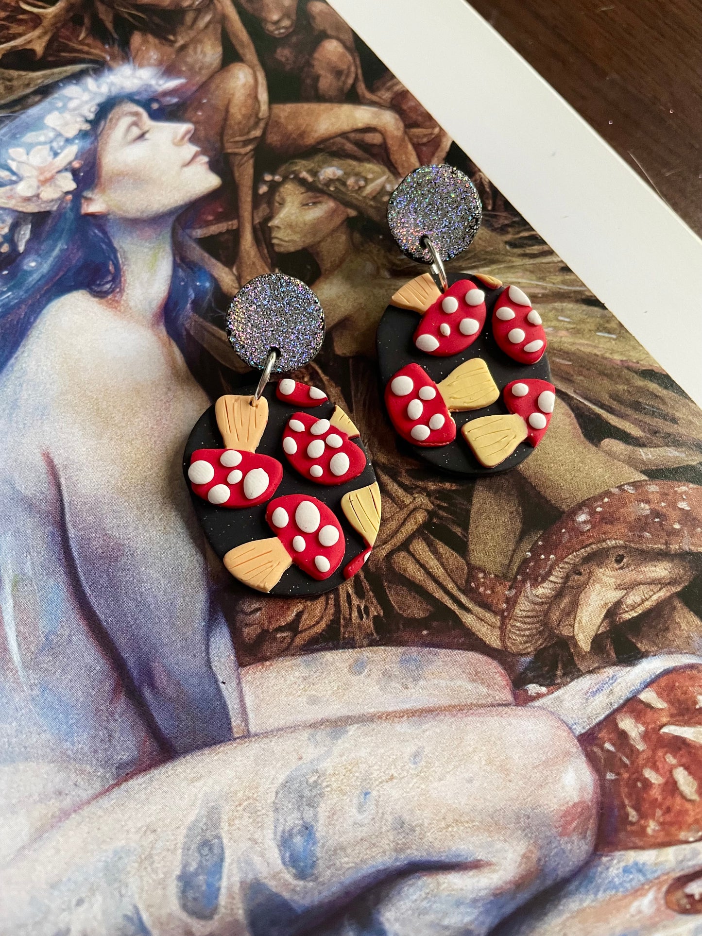 Glitter Toadstool Mushroom Earrings