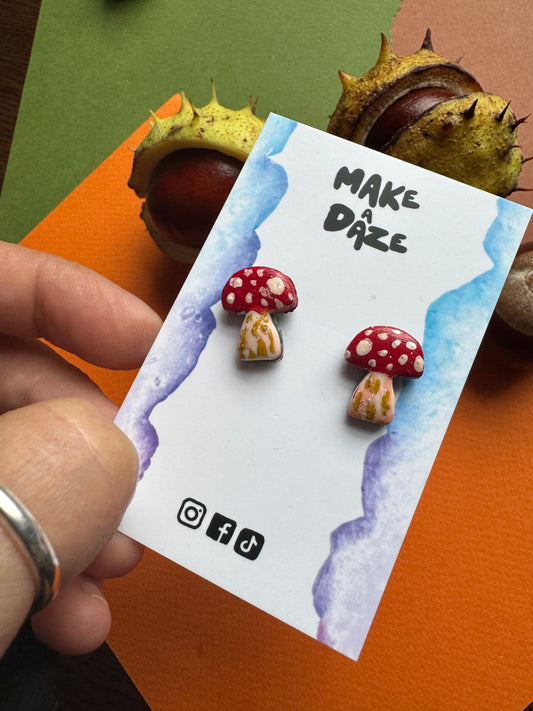 Mini Hand painted Red Mushroom Stud Sets