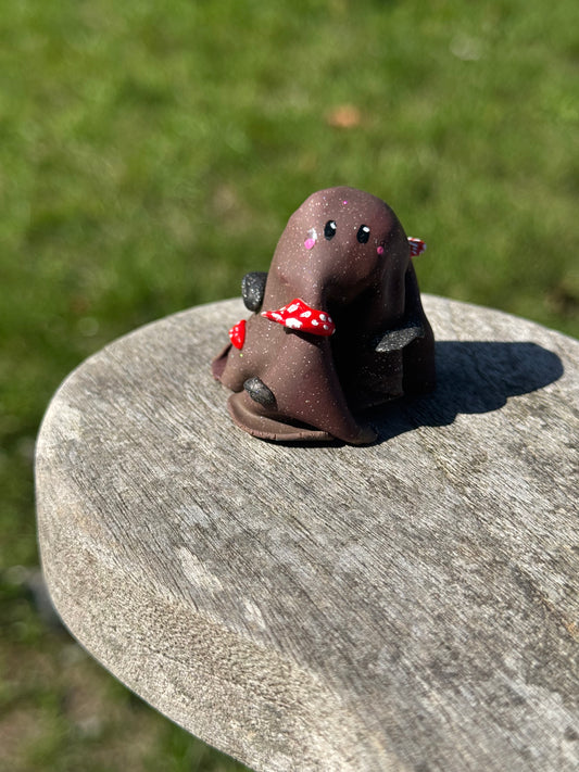 Ghost Buddy Figure: Brown Ghost with Mushrooms and moss