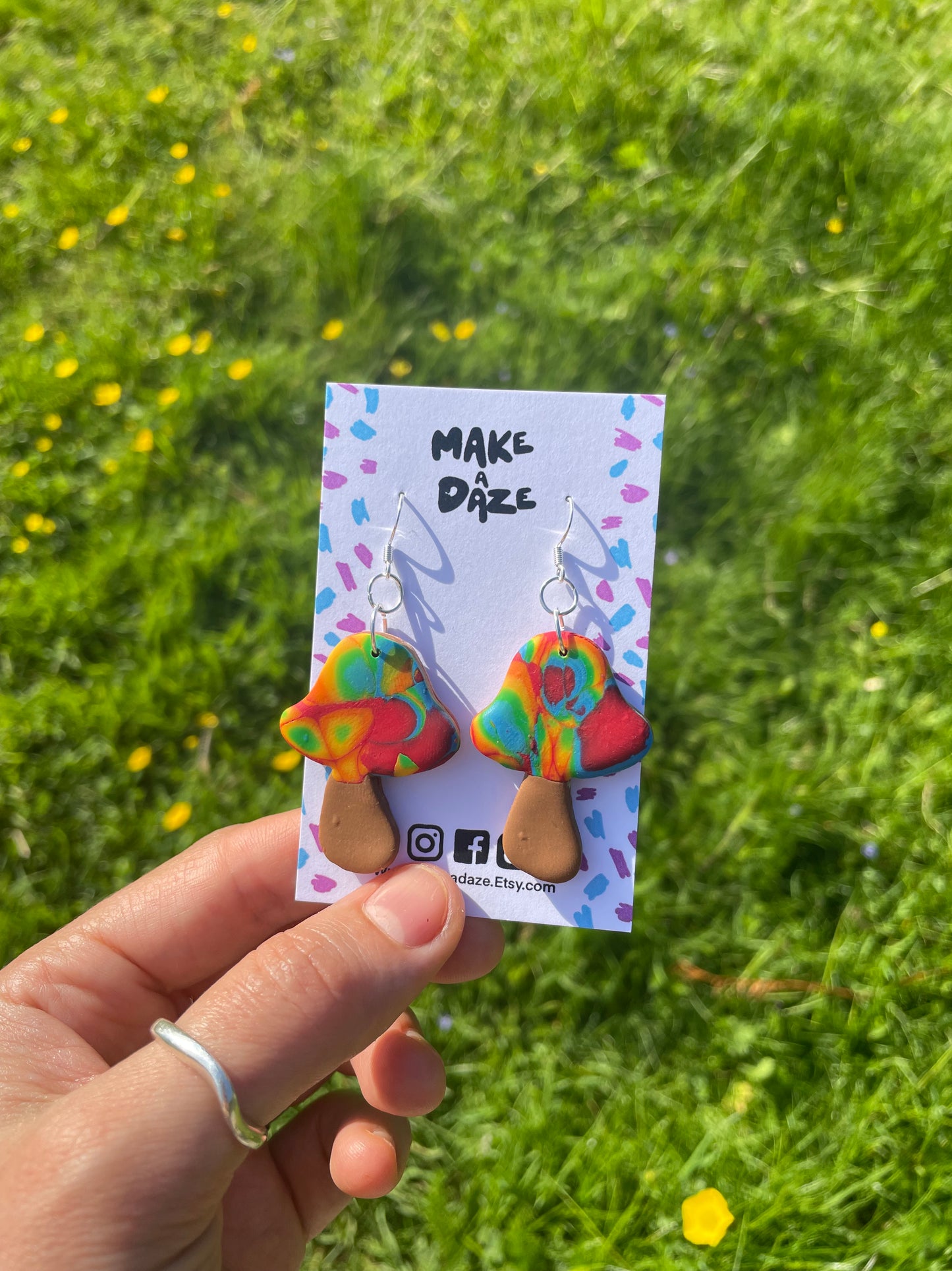 Rainbow Mushroom Dangle Earrings