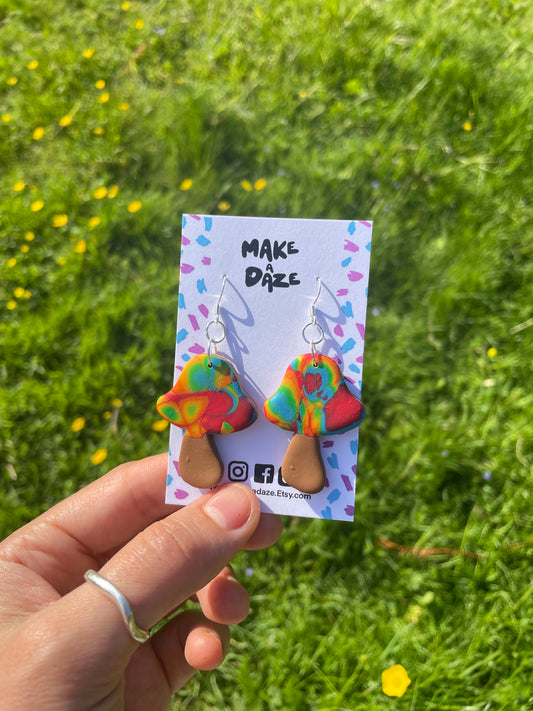 Rainbow Mushroom Dangle Earrings