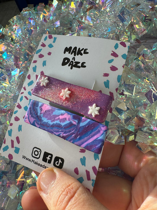 Pink and Purple Festive Hair Clips Twin Pack