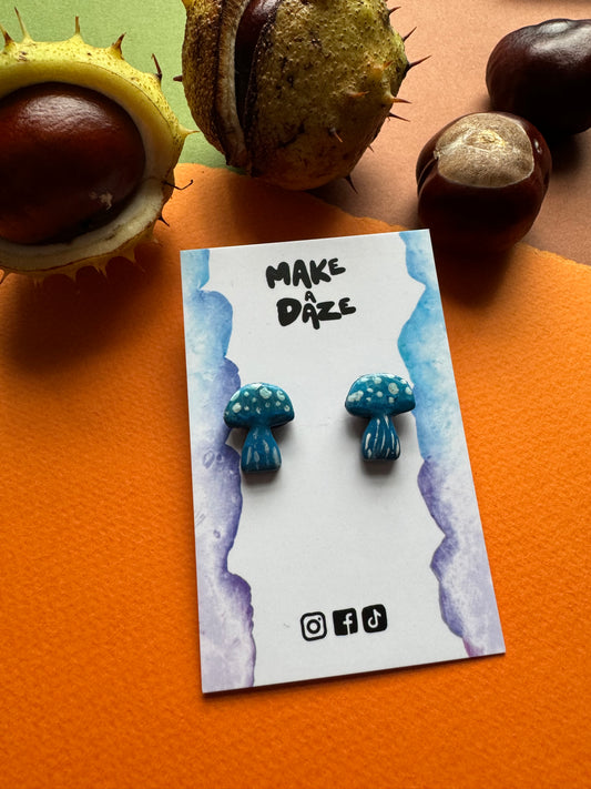 Mini Hand painted Blue Mushroom Stud Sets