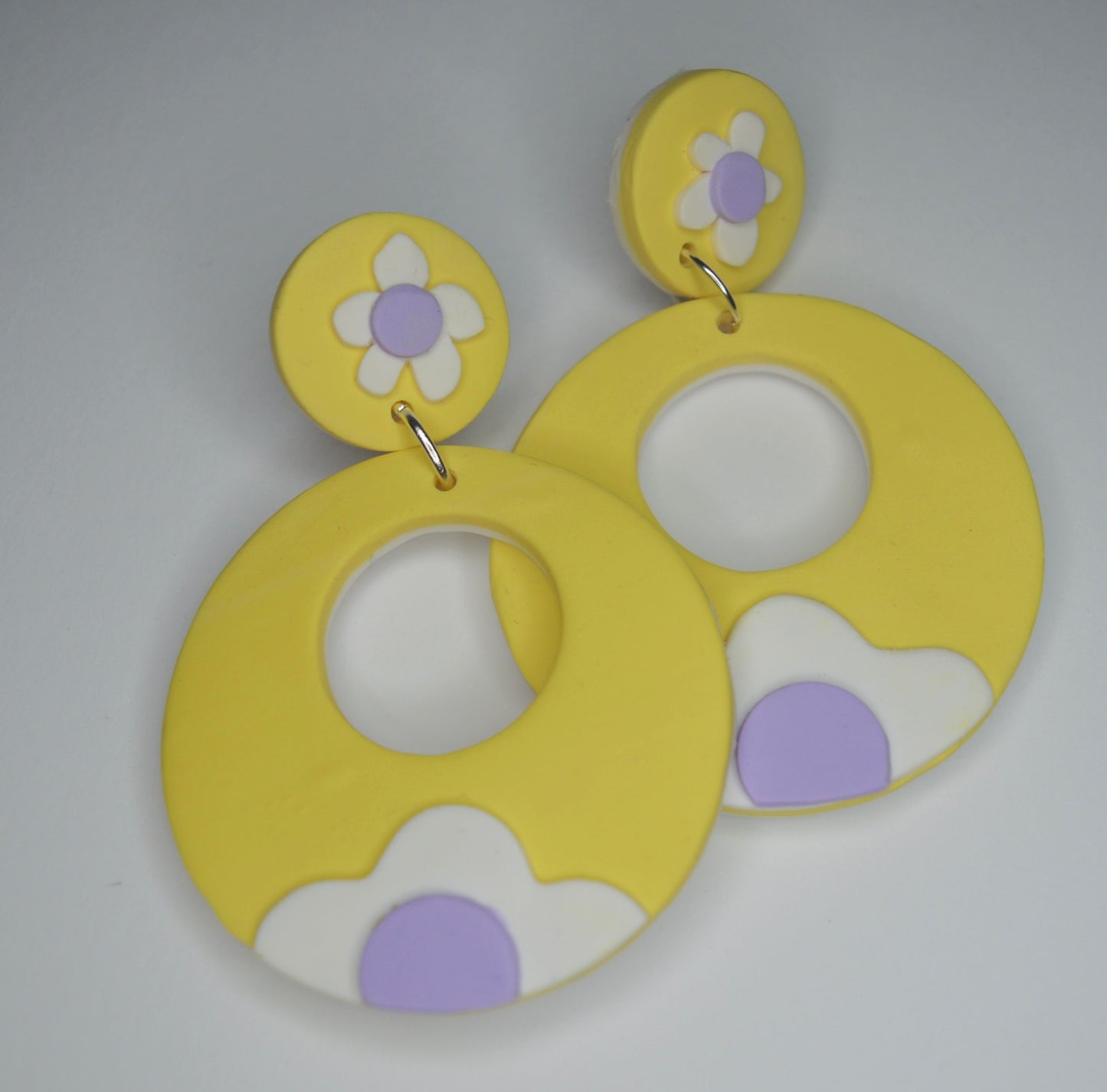 Retro Pastel Flower Power Statement Earrings in Yellow