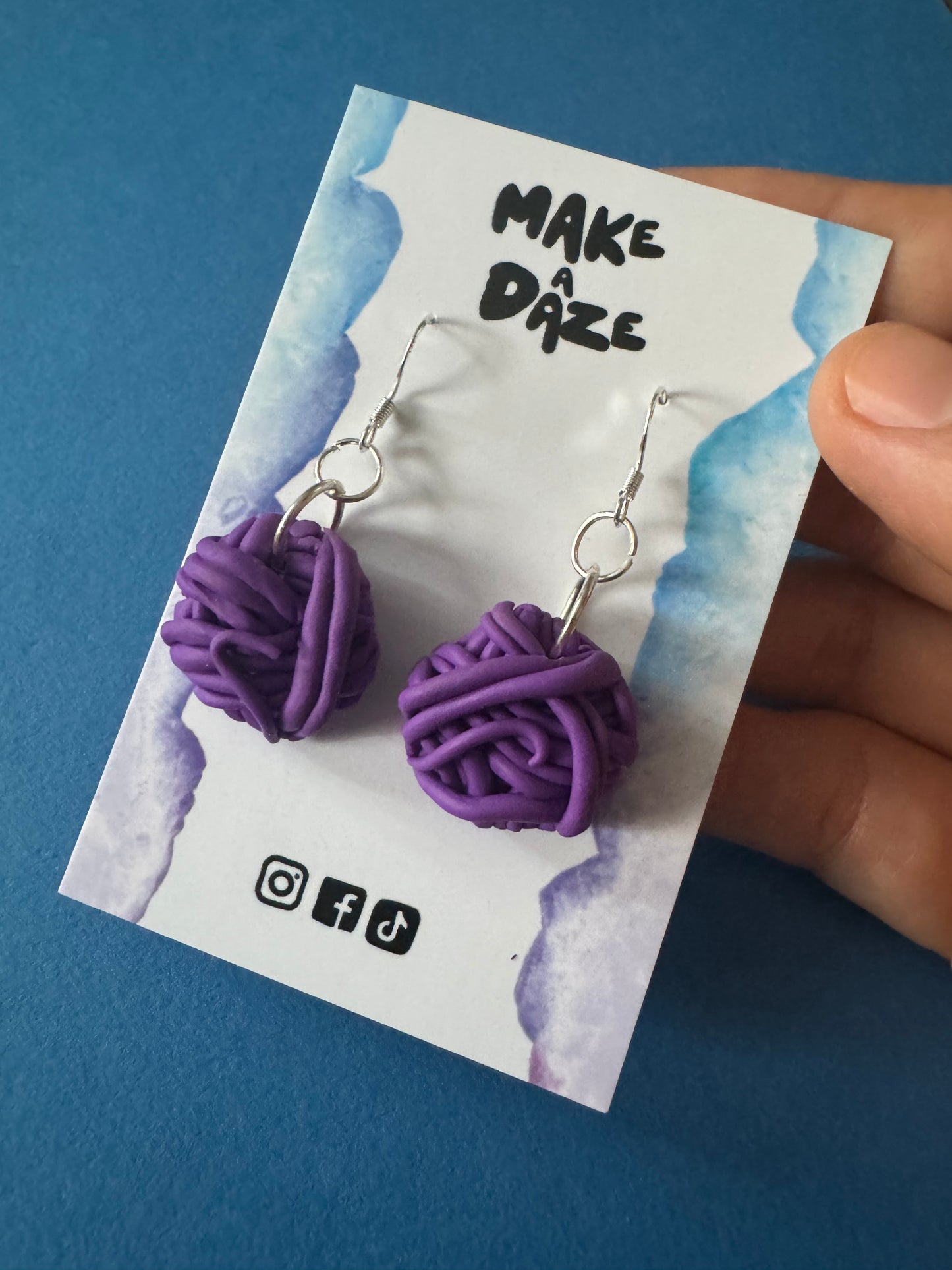 Wool Yarn Ball Polymer Clay Earrings